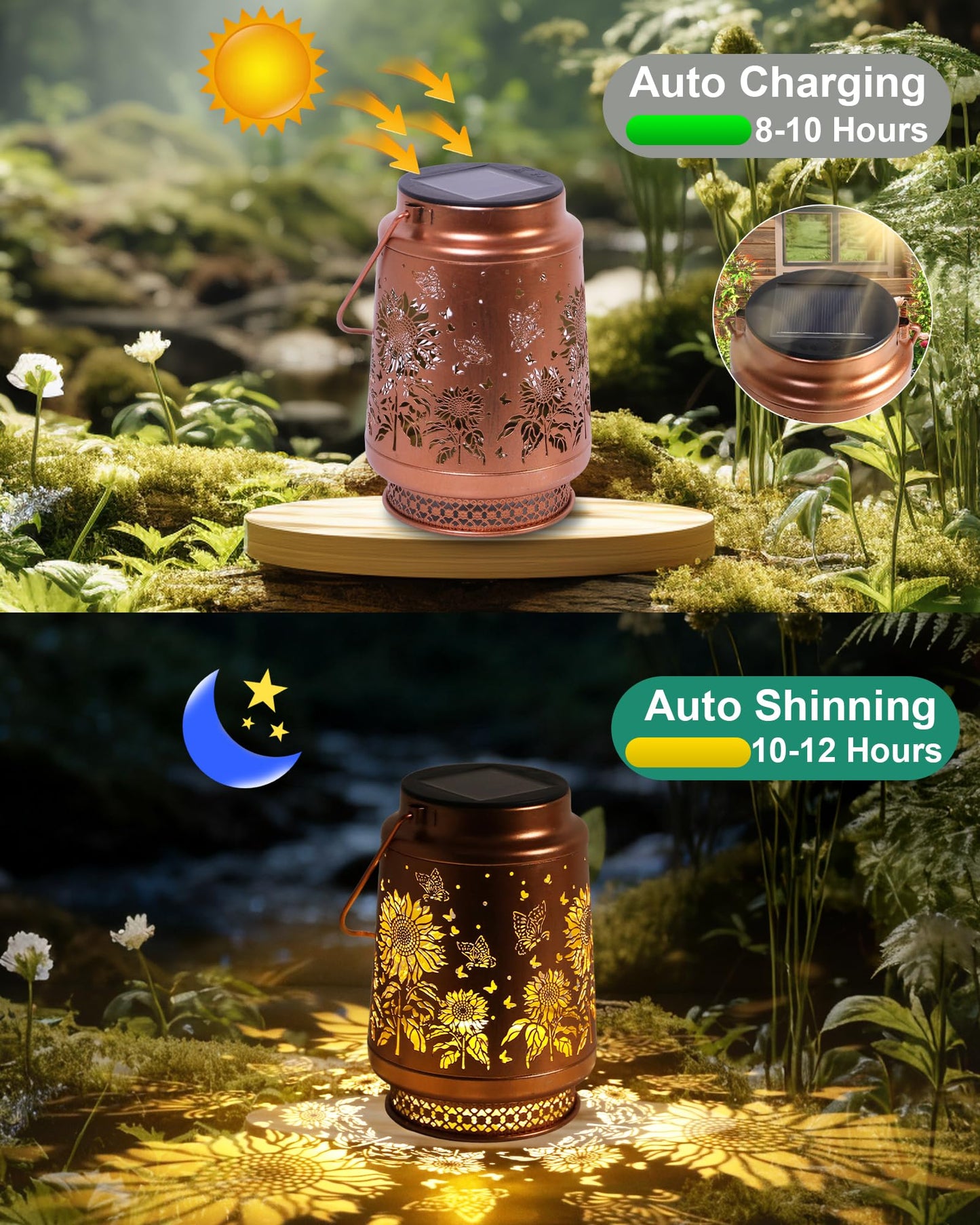 2 Pack Sunflower Solar Lanterns Outdoor Waterproof, Garden Decor Birthday Gifts for Women Mom Grandma Sister, Metal Hanging Solar Lights Outside