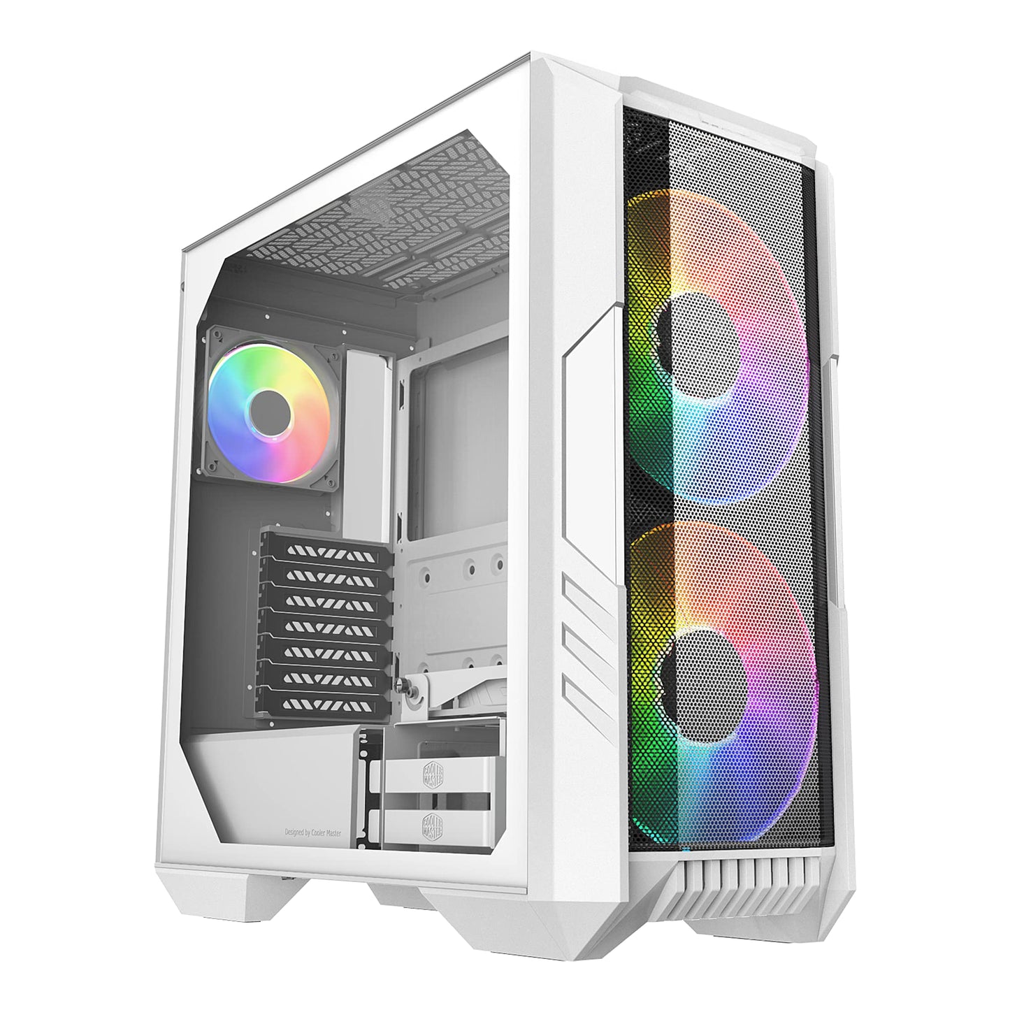 Cooler Master HAF 500 White High Airflow ATX Mid-Tower, Mesh Front Panel, Dual 200mm Customizable ARG Lighting Fans, Rotatable GPU Fan, USB 3.2 Gen 2
