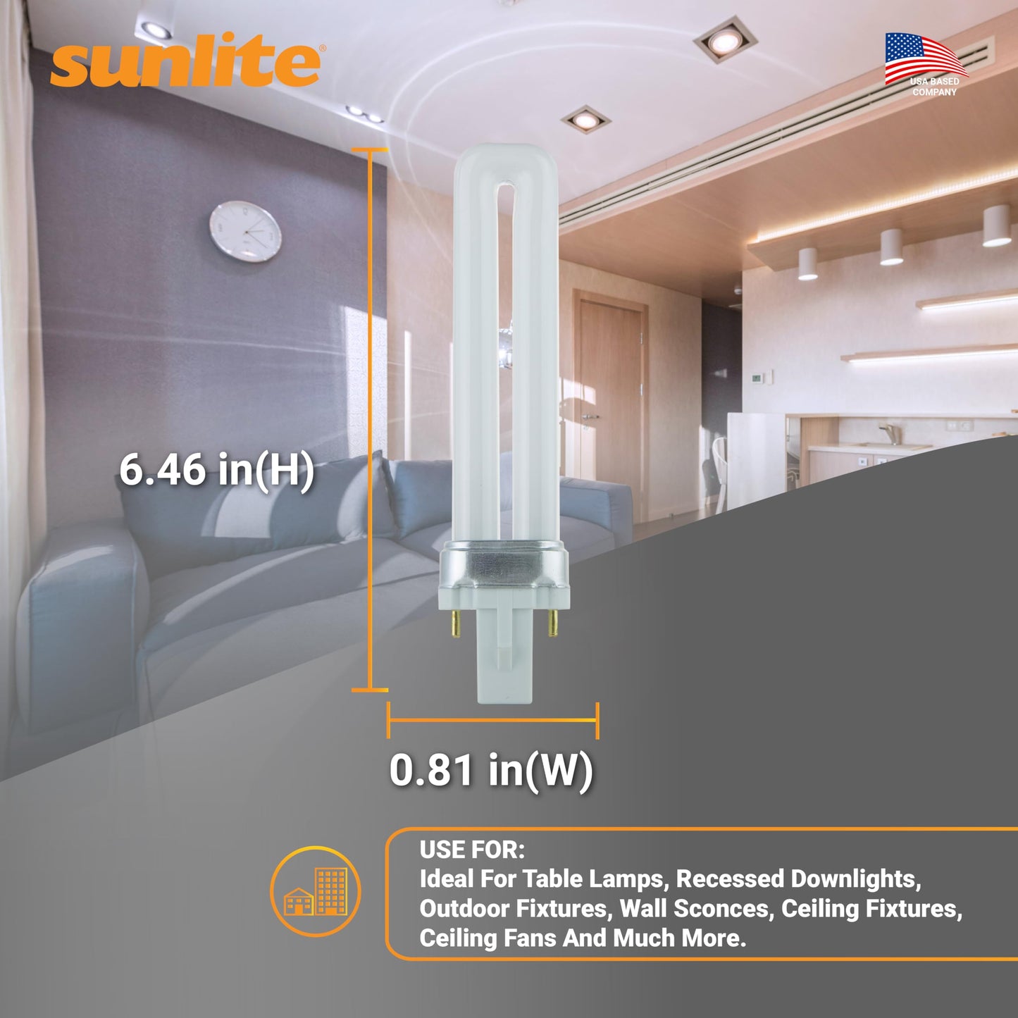 Sunlite PL13/SP65K Compact Fluorescent Single U-Shaped Twin Tube Light Bulb, 13 Watts, 120 Volts, 720 Lumens, 2-Pin GX23 Base, 6500K Daylight, 10 Pack