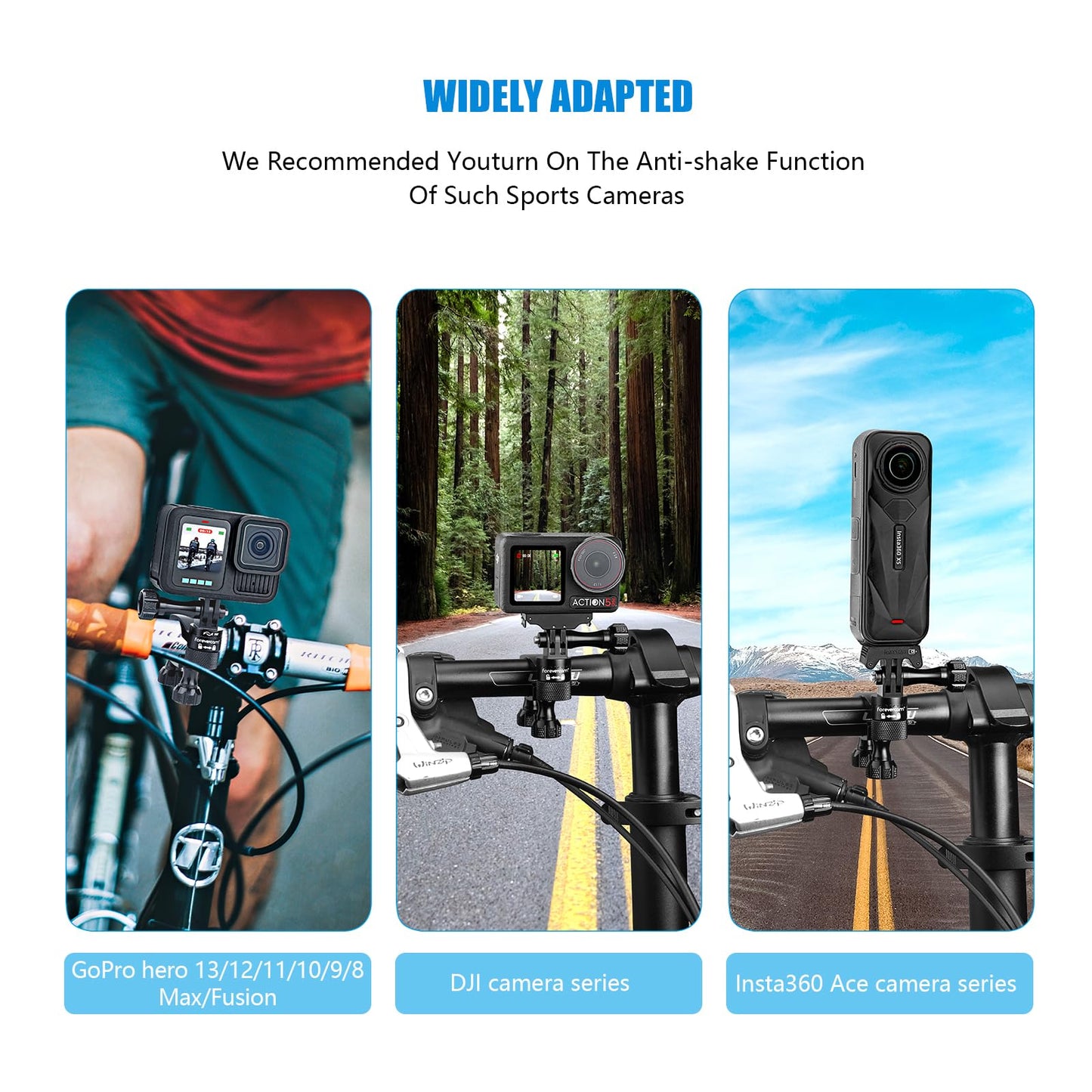 Forevercam Bike Handlebar Mount for GoPro (360° Rotation and Lock Any Direction) 0.6-1.3inch All Aluminum Bike/Motorcycle Handlebars Seat Post Ski