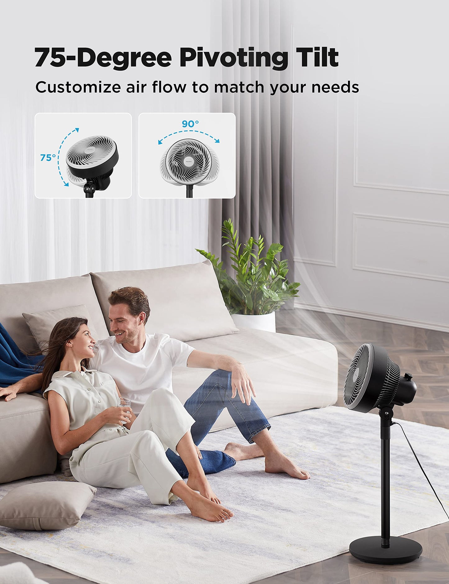 PELONIS Air Circulator Fan | 2 In 1 Table Pedestal Fan | Adjustable Height| 75-Degree Tilt |7-inch airfoil fan blades| 3 Speeds | Low Noise |Solid