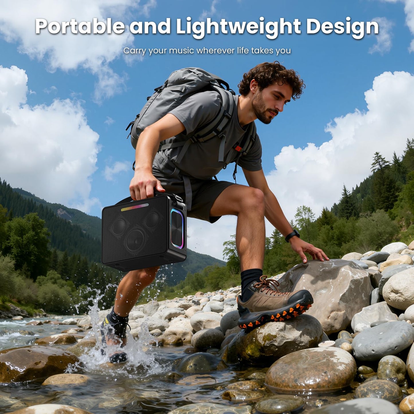 Maidsonic 100W Peak Bluetooth Speaker, Loud Wireless Portable Speaker IPX6 Waterproof Outdoor Speaker with LED Lights Powerful Stereo Sound & Deep