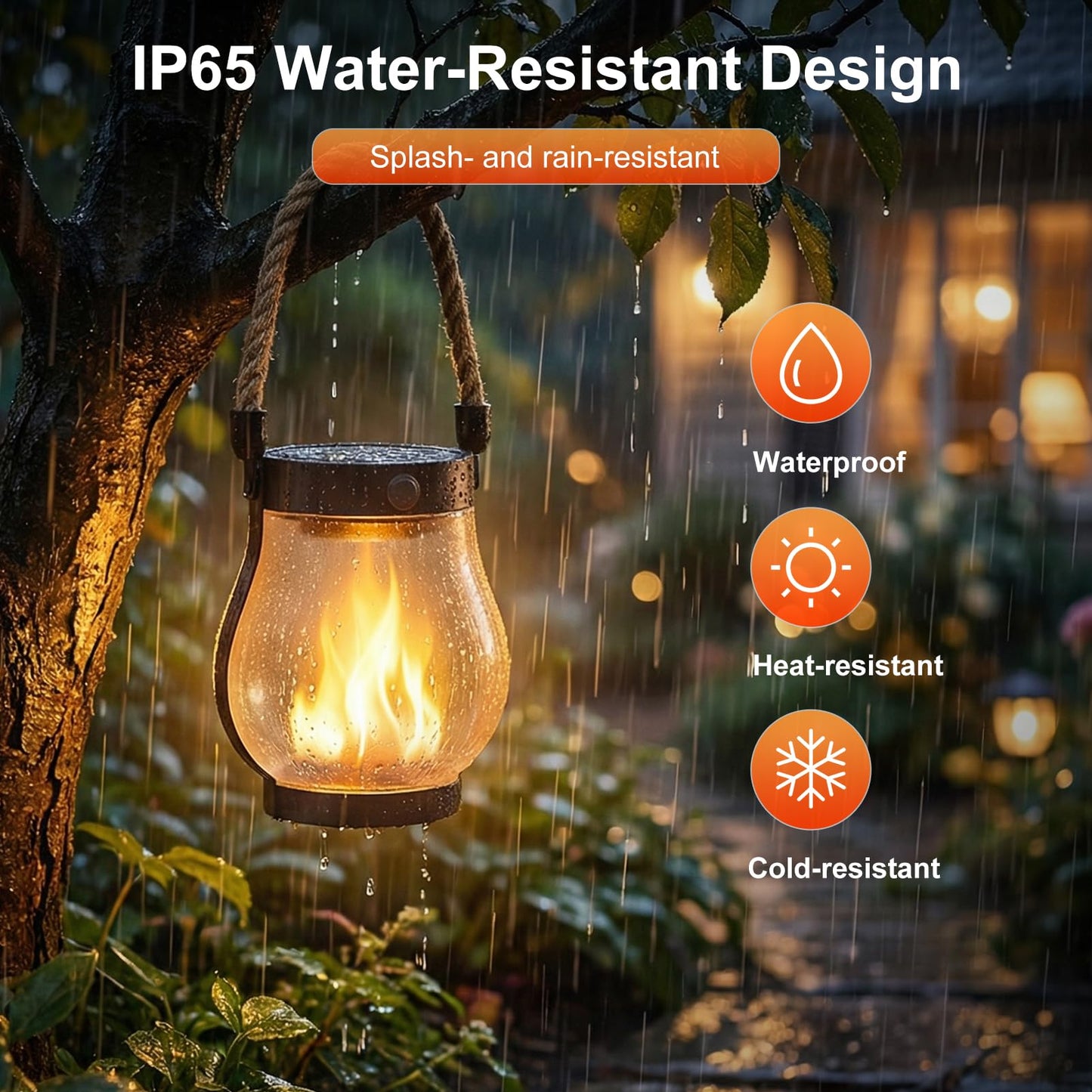 Solar Lanterns Outdoor Waterproof 4 Pack, Outdoor Solar Lanterns with Flickering Flame Effect, USB-C & Solar Charging, Auto Dusk to Dawn, Hanging