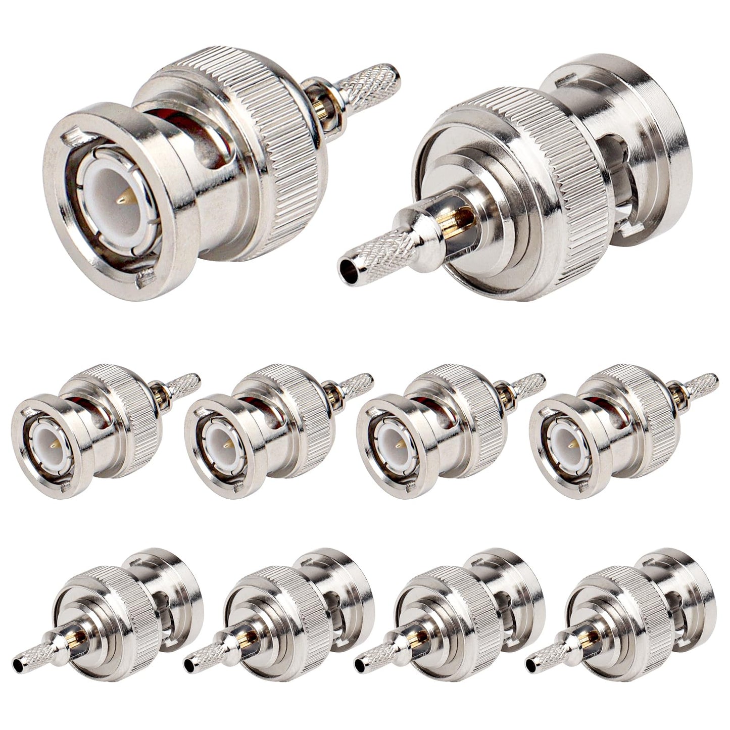 XRDS -RF BNC Crimp Connectors 10PCS, BNC Male Crimp Solder Attachment Connector for RG316 RG174 RG188 RG188A LMR100 Coax Cable