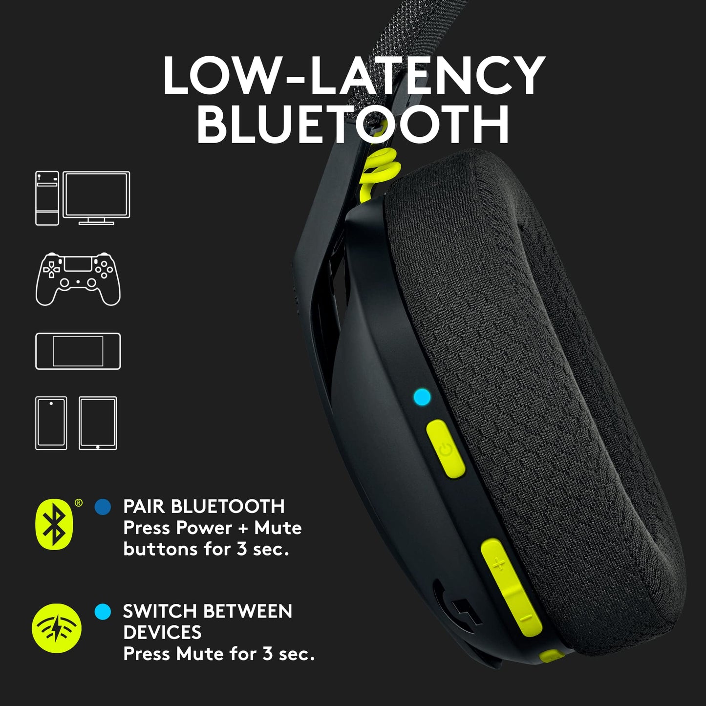 Logitech G435 Lightspeed & Bluetooth Wireless Gaming Headset - Lightweight Over-Ear Headphones, Built-in mics, 18h Battery, Dolby Atmos, PC, PS4, PS5