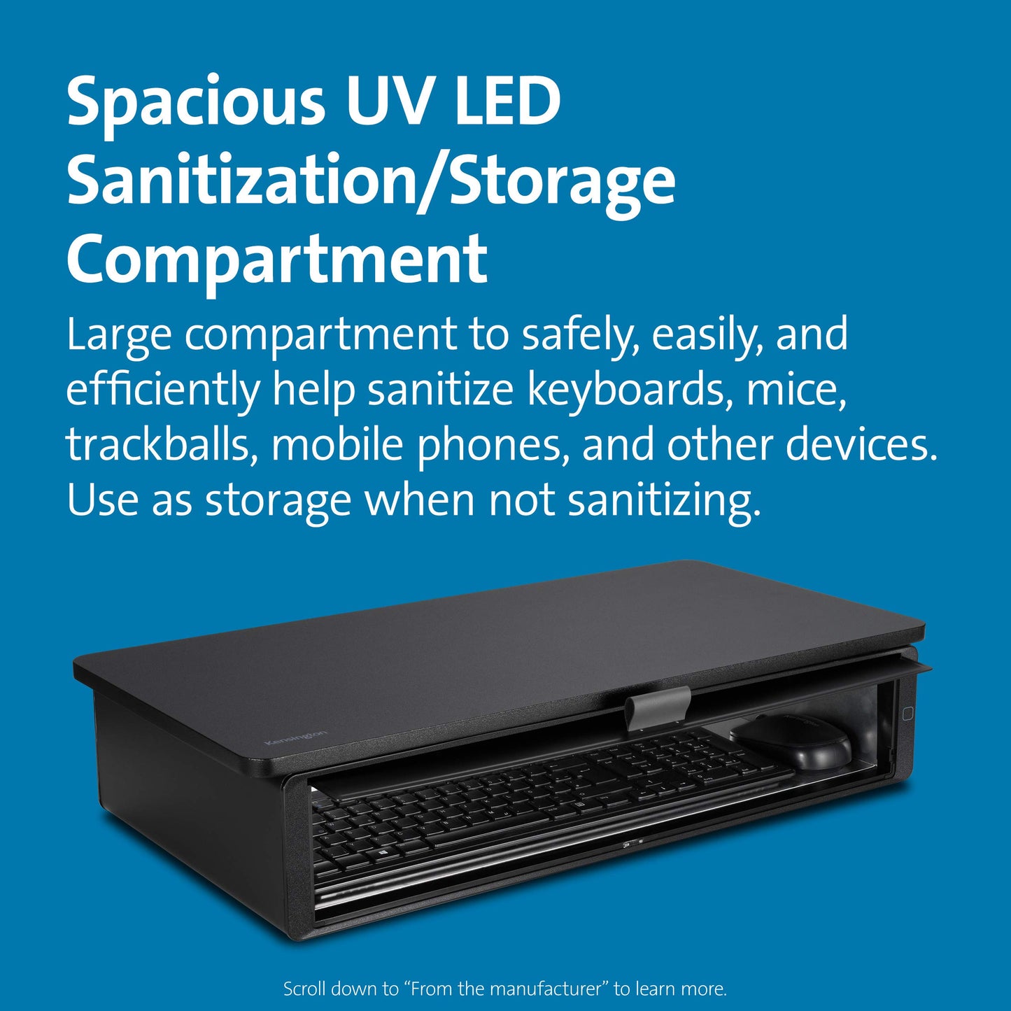 Kensington Monitor Stand Riser UVStand™ with UV Disinfection Compartment, Computer Monitor Stand with Storage Drawer, Desktop Monitor Riser