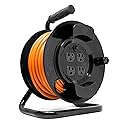 WEN PC5043R 50 ft. 14-Gauge Heavy-Duty SJTW Outdoor 14/3 Extension Cord Reel with NEMA 5-15R Light-Up Power Outlet,Black