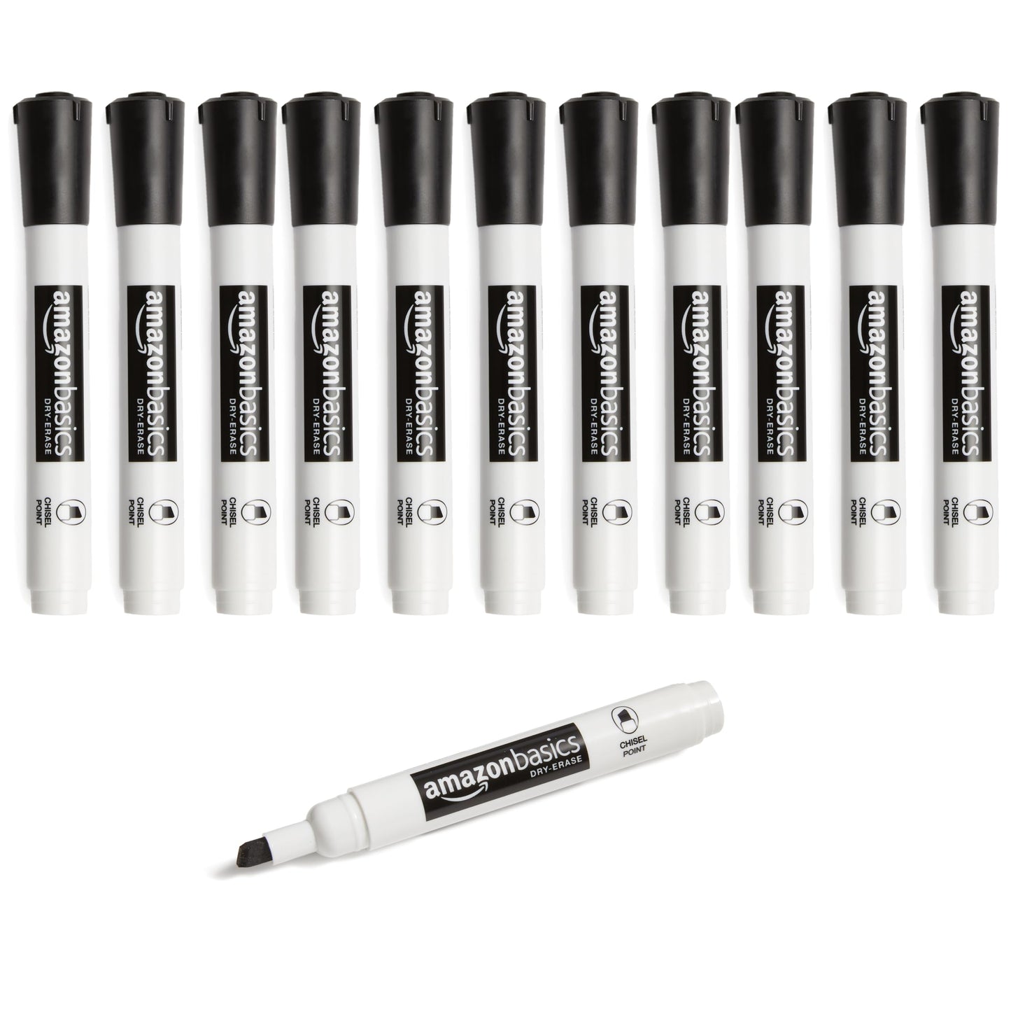 Amazon Basics Lowe-Odor Dry Erase Whiteboard Markers, Chisel Tip, Quick-Dry, Black, 12-Pack