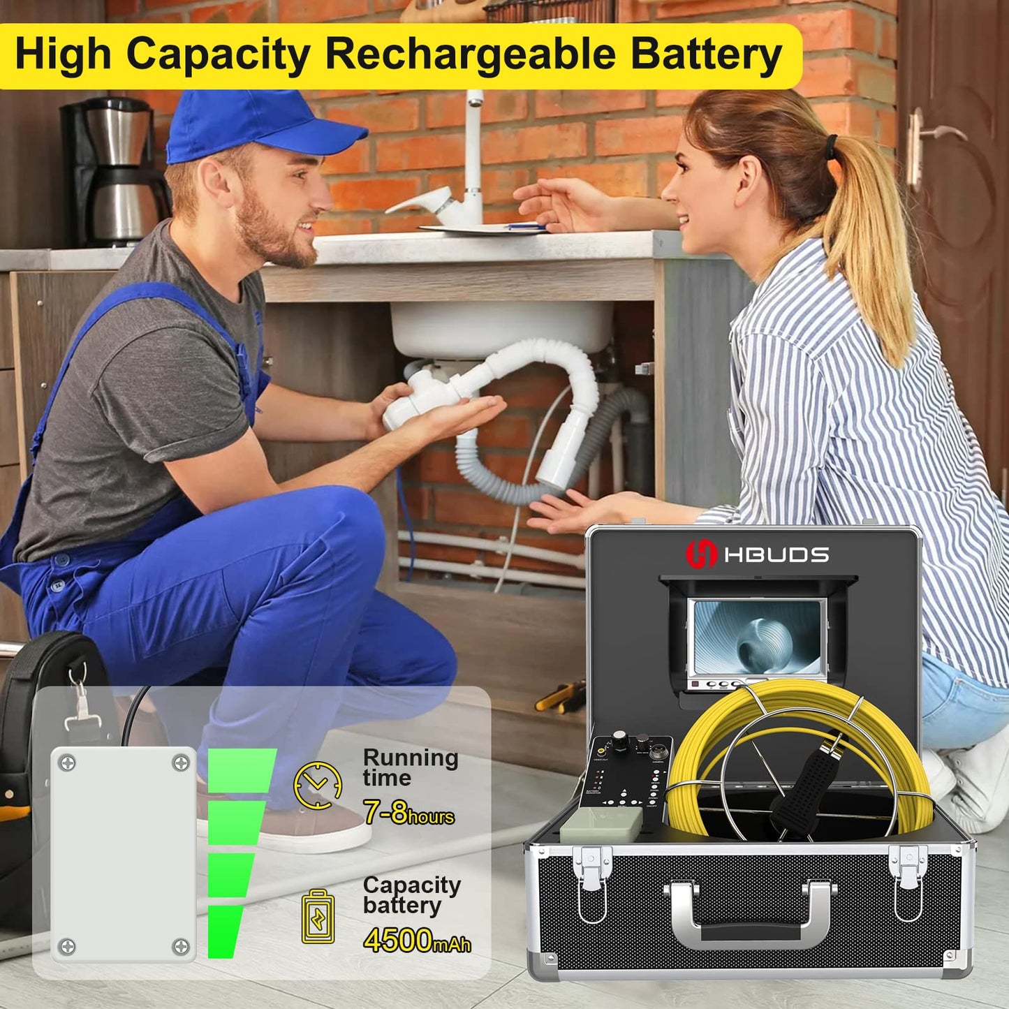 Pipe Pipeline Inspection Camera, Drain Sewer Industrial Endoscope HBUDS Waterproof IP68 Snake Video System with 7 Inch LCD Monitor 1000TVL Camera