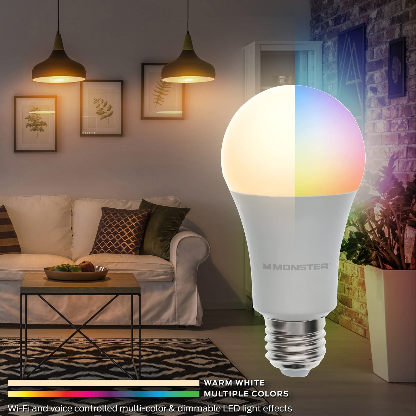 Monster Multi-Color and Warm-White LED Light Bulb, 16,000,000 Lighting Possibilities, Customizable with App, Compatible with Alexa/Siri/Google
