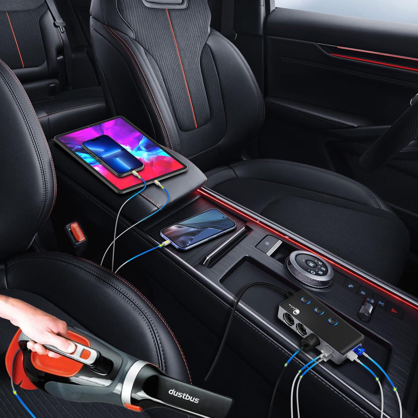 Quick Charge 3.0 Cigarette Lighter Splitter, Qidoe 3 Socket 180W Cigarette Lighter Adapter with 4 USB Fast Charging, DC 12V/24V Cigarette Outlet LED