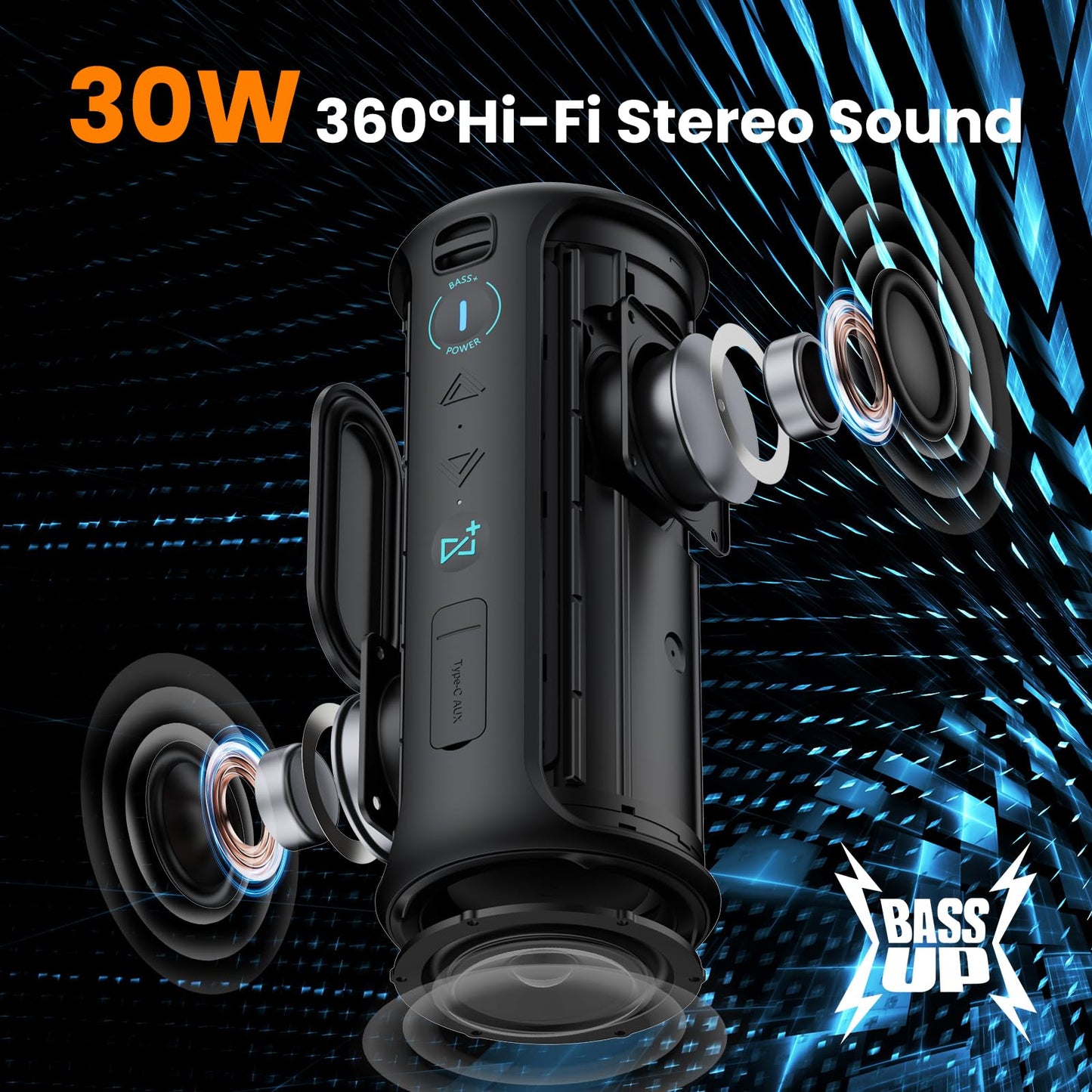 Raymate Bluetooth Speaker, IPX7 Waterproof, 30W Stereo with Deep Bass, Wireless Blue Tooth 5.3, 100Ft Range TWS Pairing, 15H Playtime, Portable