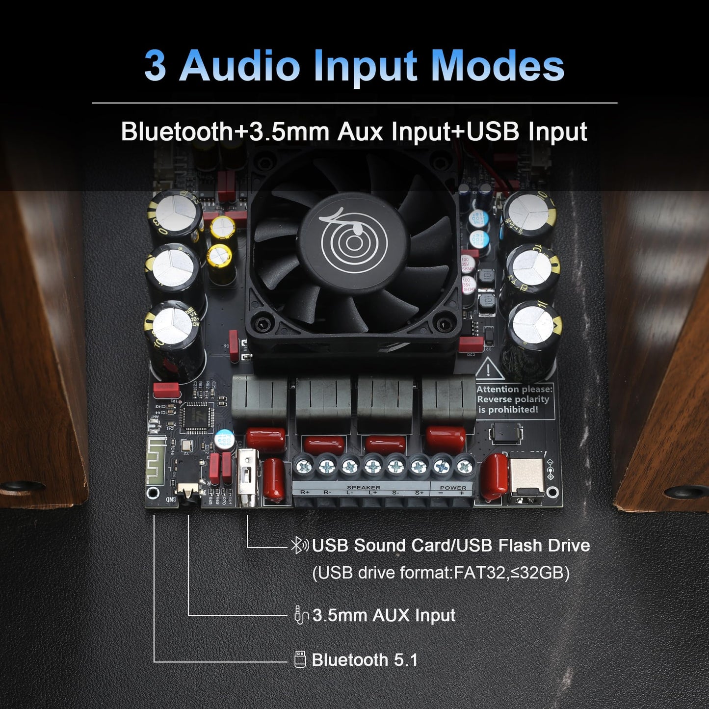 Wuzhi Audio ZK-AS21P Bluetooth Amplifier Board - 300W+300W+600W Output, 18-50V DC Wide Voltage Input, Vehicle Amplifier (External Potentiator)