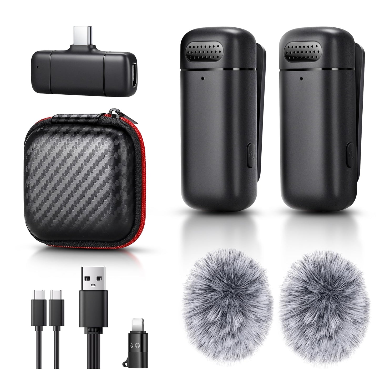 Sunnymark Mini Wireless Lavalier Microphone for iPhone/Android/Laptop, Plug & Play mini Mic with USB C Receiver and Lightning Adapter, Noise Reduction