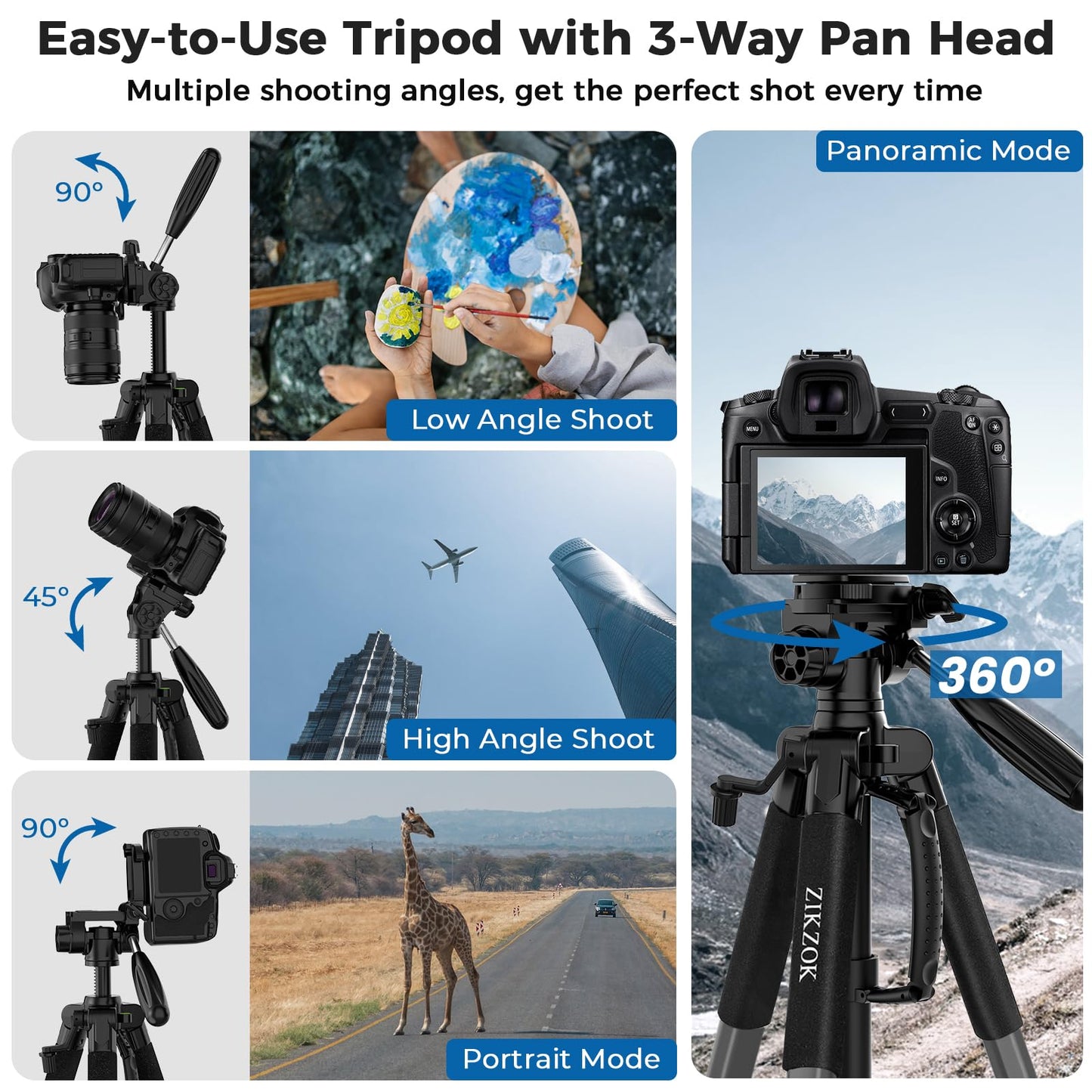 75" Camera Tripod, Heavy Duty Aluminum Camera Stand for ipad Phone, Travel Tripod with Remote/Carry Bag/Phone Tablet Holder, Compatible with DSLR