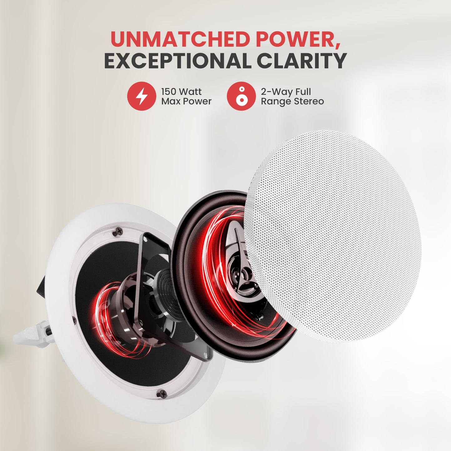 Pyle Home 5.25” Ceiling Wall Mount Speakers - Pair of 2-Way Midbass Woofer Speaker 1'' Polymer Dome Tweeter Flush Design w/ 80Hz - 20kHz Frequency