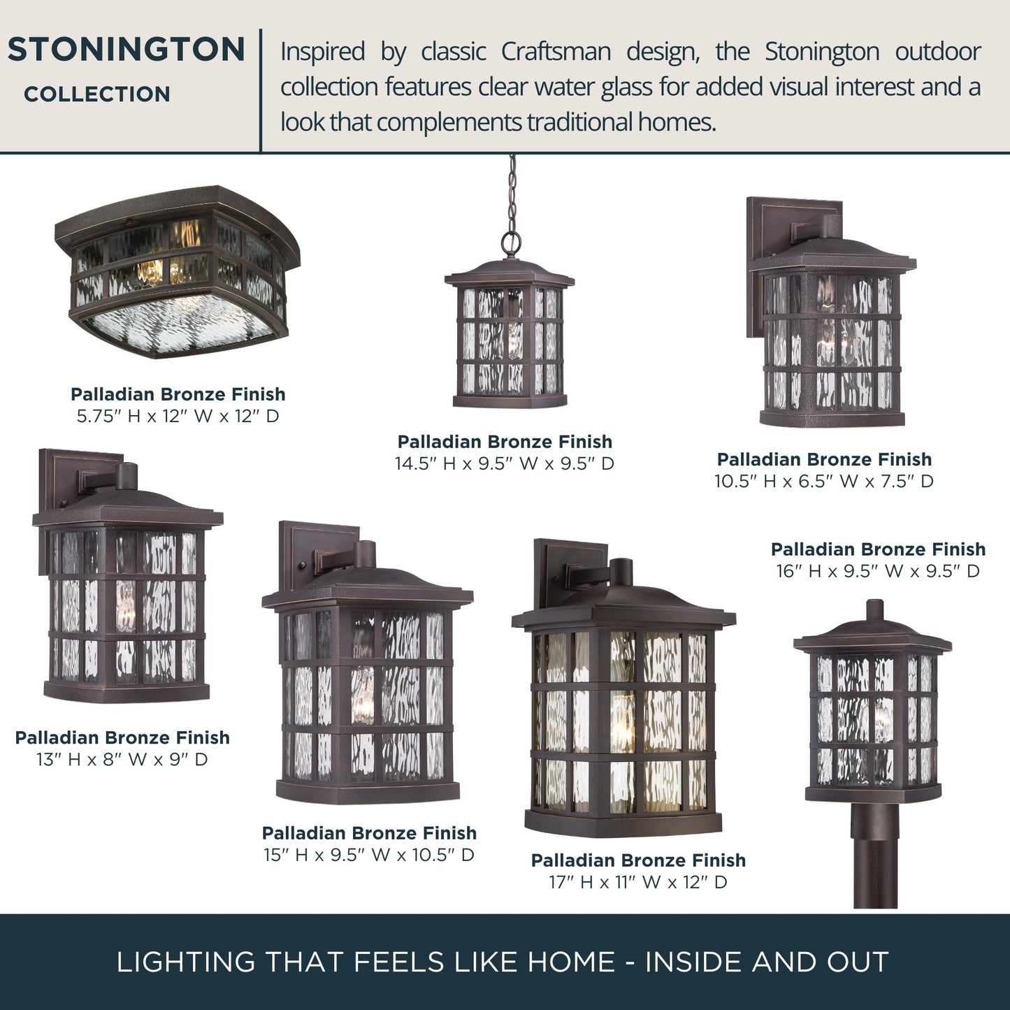 Quoizel Stonington 10.5" Mission-Style Wall Lantern, 1-Light, Palladian Bronze Coastal Armour, Clear Water Glass, ETL Wet Rated