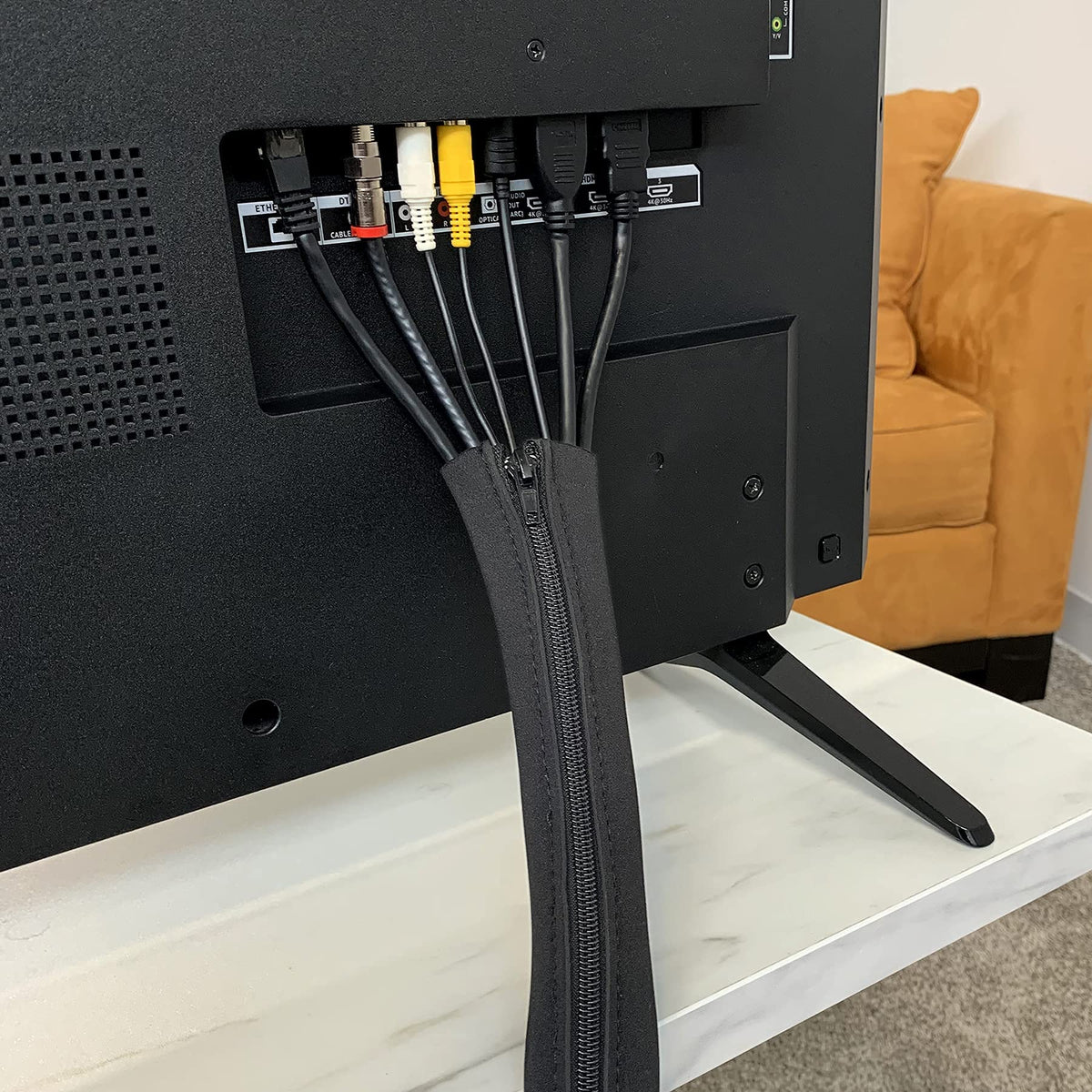 Zipper Cable Sleeve by Wrap-It Storage - 36" x 4" (2-Pack) Black - Cord Organizer and Cable Protector for Desk, Computer, TV Cord Management to Hide