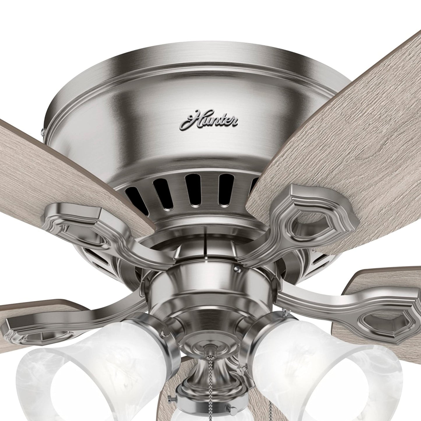 Hunter Fan 52 in Casual Brushed Nickel Finish Indoor Ceiling Fan with Pull Chain and Light Kit, 5 Blades (Renewed)