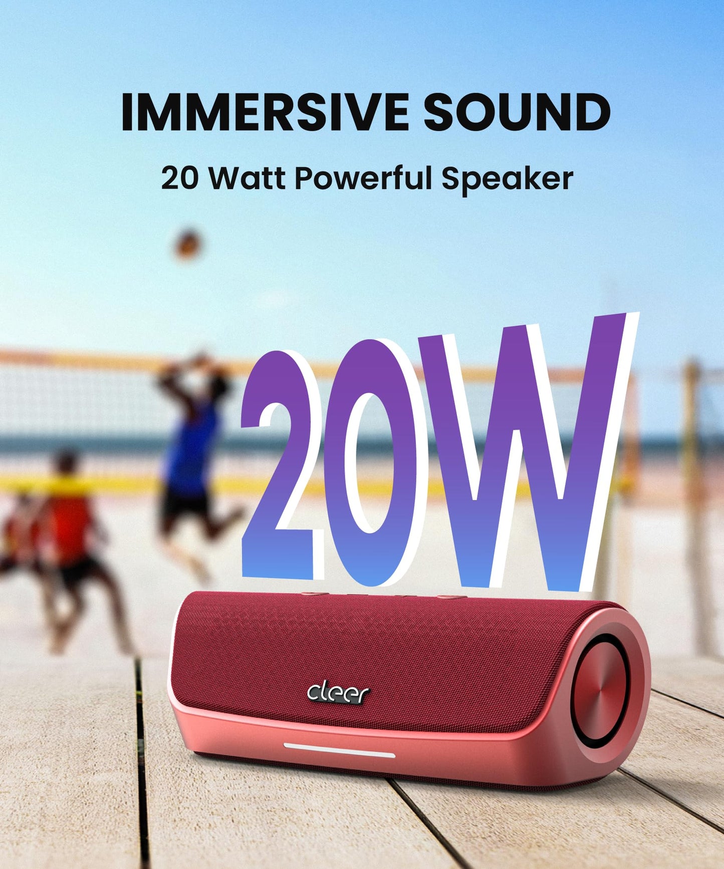 Cleer Scene Portable Bluetooth Speaker,IPX7 Waterproof,Powerful Sound and Deep Bass,Built-in Echo and Noise Canceling Microphone,12 Hours Battery,for