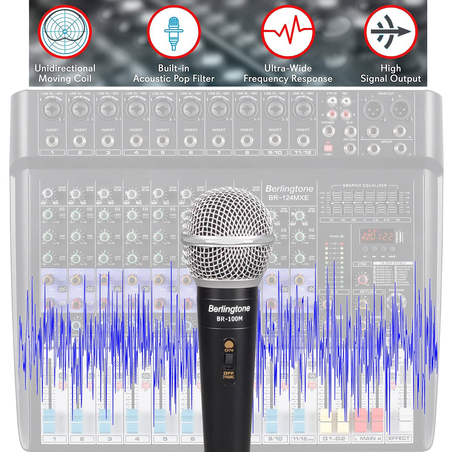 Berlingtone Dynamic Vocal Microphone - Metal Casing, Microphone for Singing, Speaking, Wired, 25ft XLR Cabel, Cardioid, with ON/Off Switch