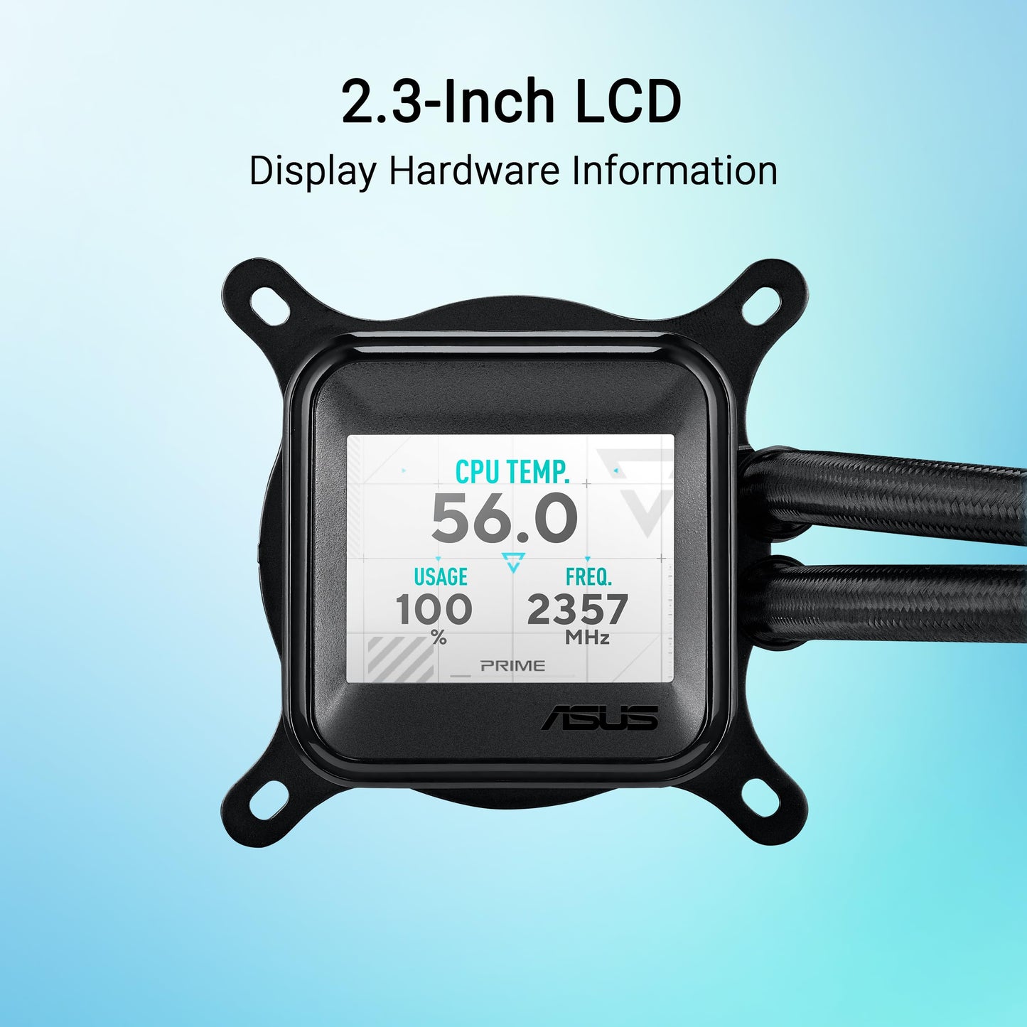ASUS Prime LC ARGB LCD All-in-one CPU Liquid Cooler with Sharp Screen showcasing CPU & GPU Information with Different Background, high-Performance