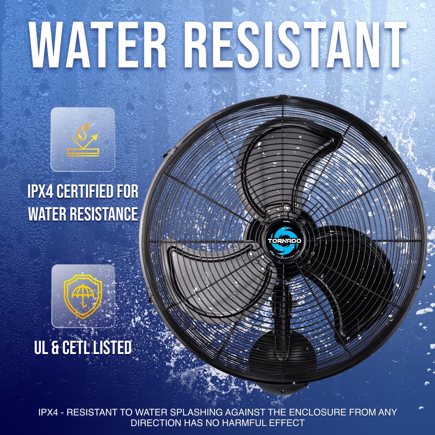 Tornado 20 Inch Pro Series High Velocity Oscillating Waterproof Outdoor Wall Mount Fan For Industrial, Commercial, Residential Use 3 Speed 5250 CFM UL