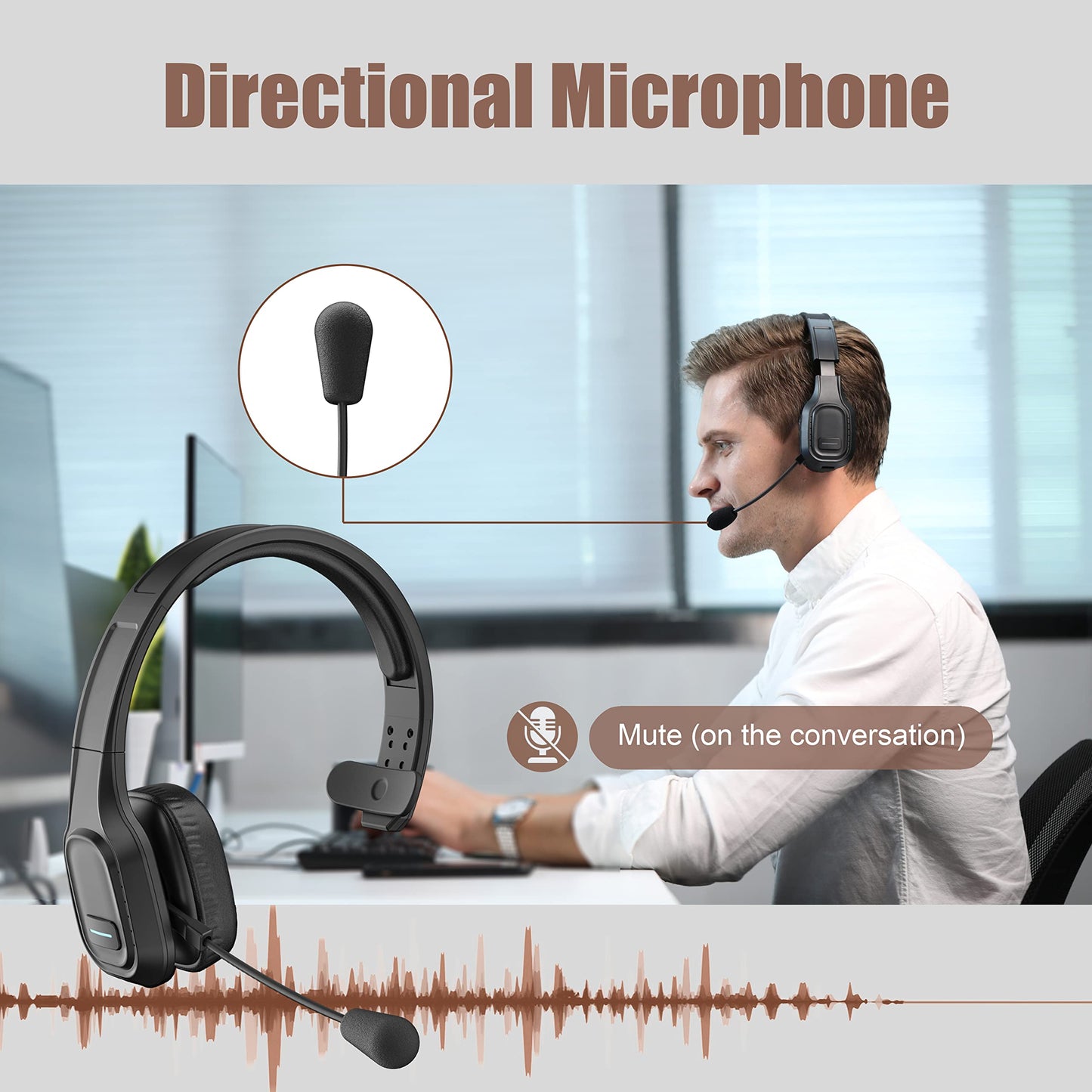 COMEXION Trucker Bluetooth Headset V5.0, Wireless Headset with Noise Canceling&Mute Microphone for Cell Phones, On Ear Bluetooth Headphone