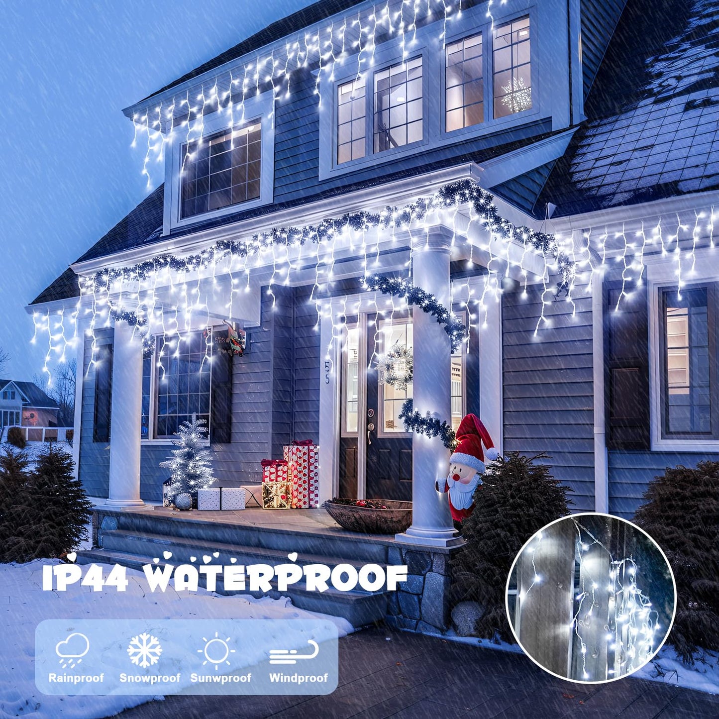 JMEXSUSS Christmas Icicle Lights for Outside: 800 LED White Icicle Lights Outdoor Waterproof - White Christmas String Lights for House Wedding Party