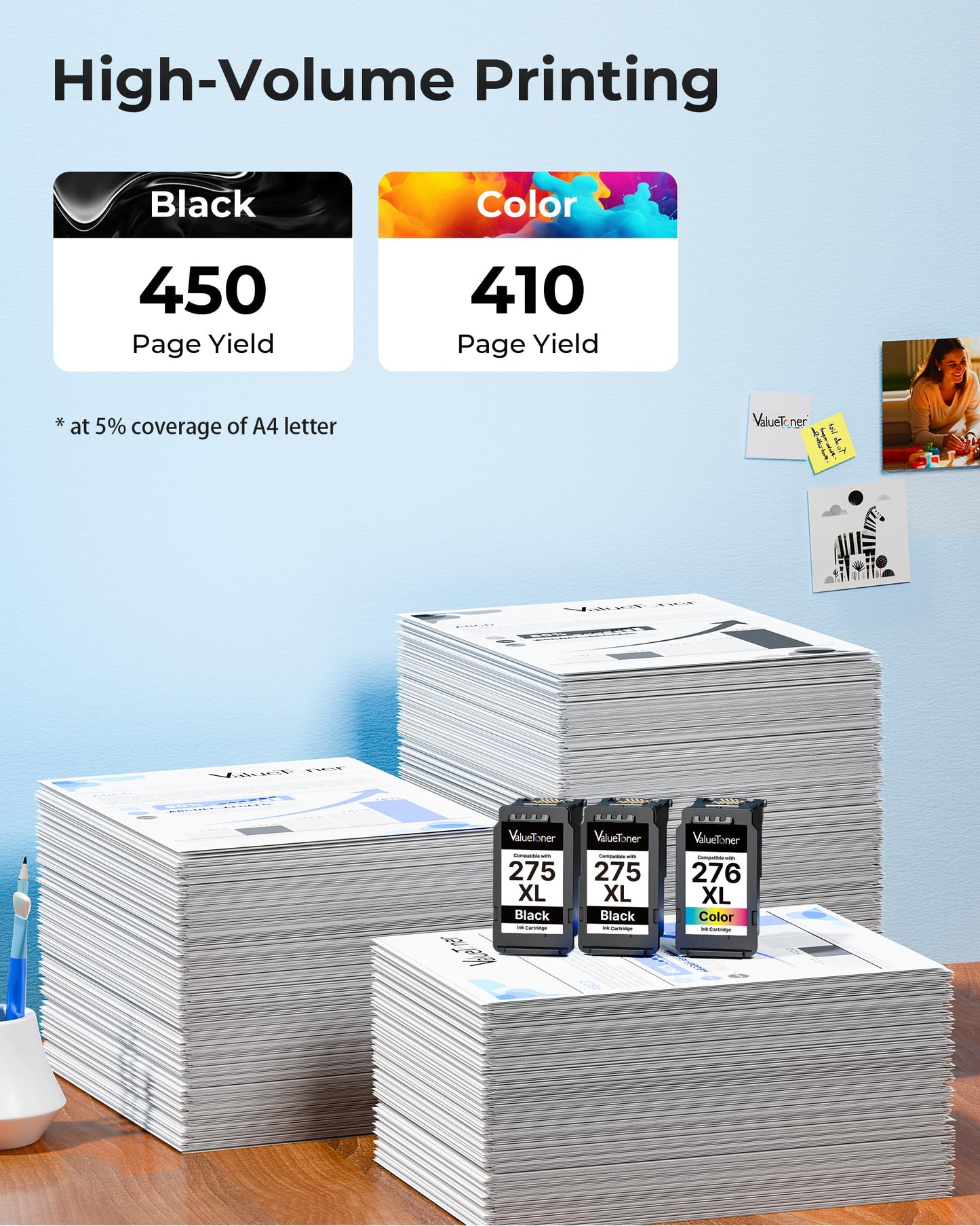 PG-275 XL/CL-276 XL (3-Pack) Compatible with Canon 275 and 276 Ink Cartridges 275XL 276XL for Printer Pixma TR4720 TS3720 TS3522 TR4722 TS3722 TS3520