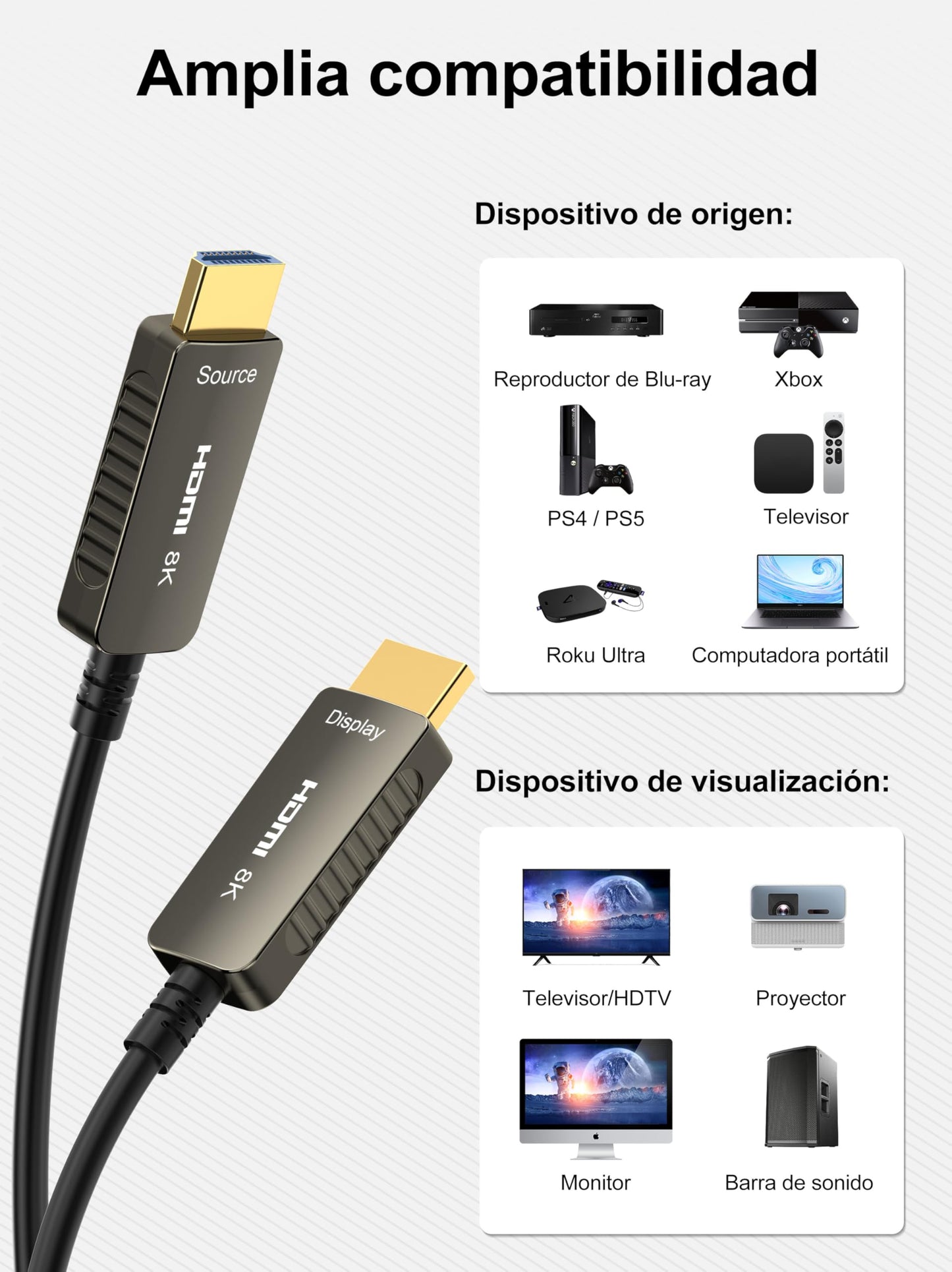 SOEYBAE 8K HDMI Fiber Optic Cable 150ft/50M, 48Gbps Ultra High Speed Long HDMI Cable 2.1 Cord, Support 8K@60Hz, 4K@120Hz, eARC HDCP2.2,Dynamic