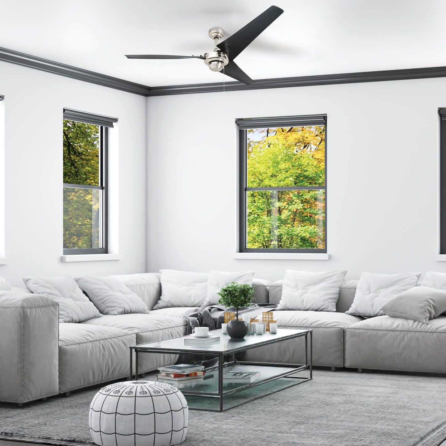 Prominence Home Almadale, 56 Inch Contemporary Indoor Ceiling Fan with No Light, Pull Chain, Modern High Performance Blades, Reversible Motor