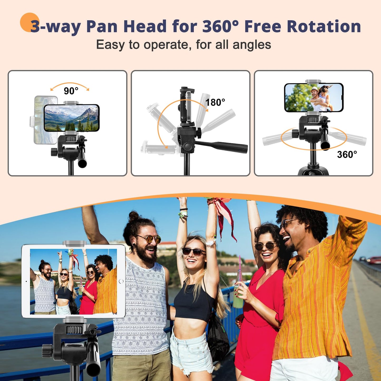 65” Phone&Tablet Tripod, Aureday Cell Phone Tripod for iPhone with Wireless Remote and Phone Holder, Extendable Stand for iPad, Suit for Video