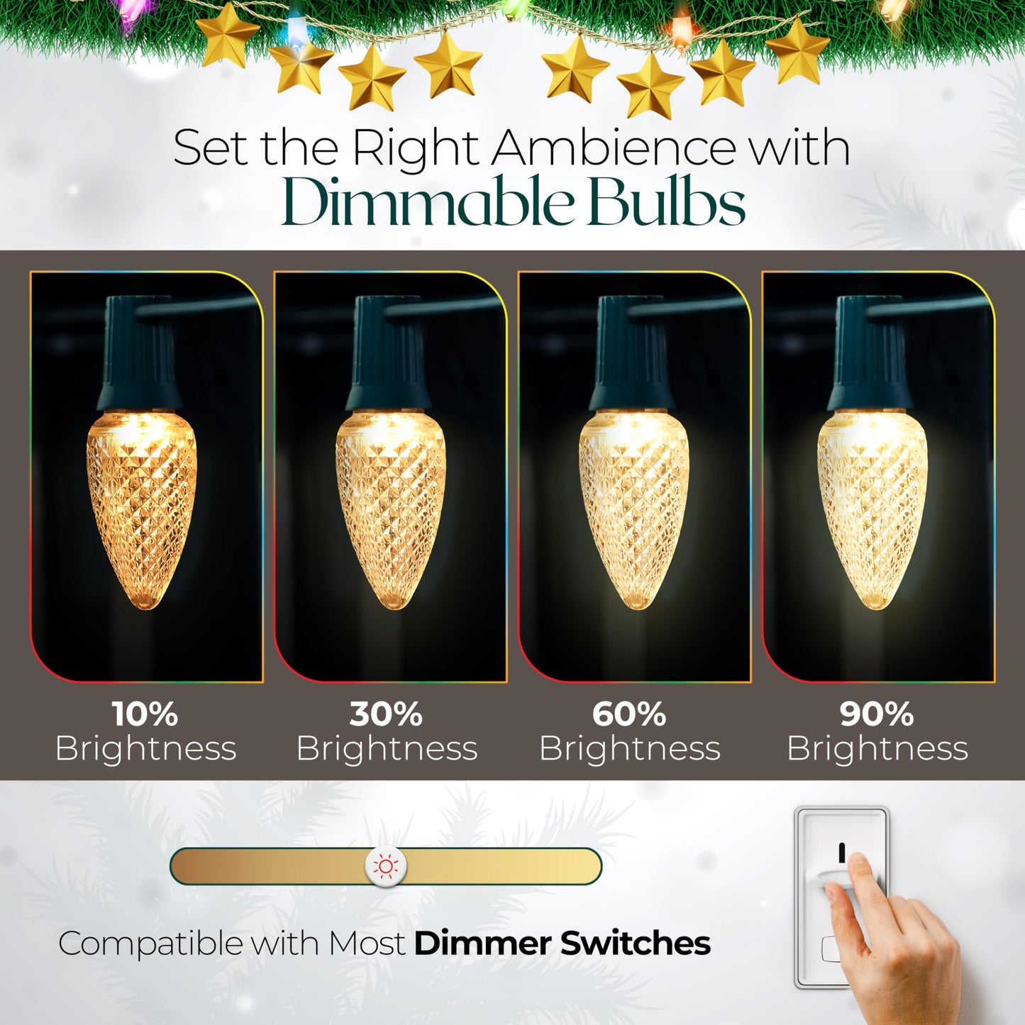 C9 0.68W Warm White LED Bulbs Christmas Lights, E17 Base (25 Pack)
