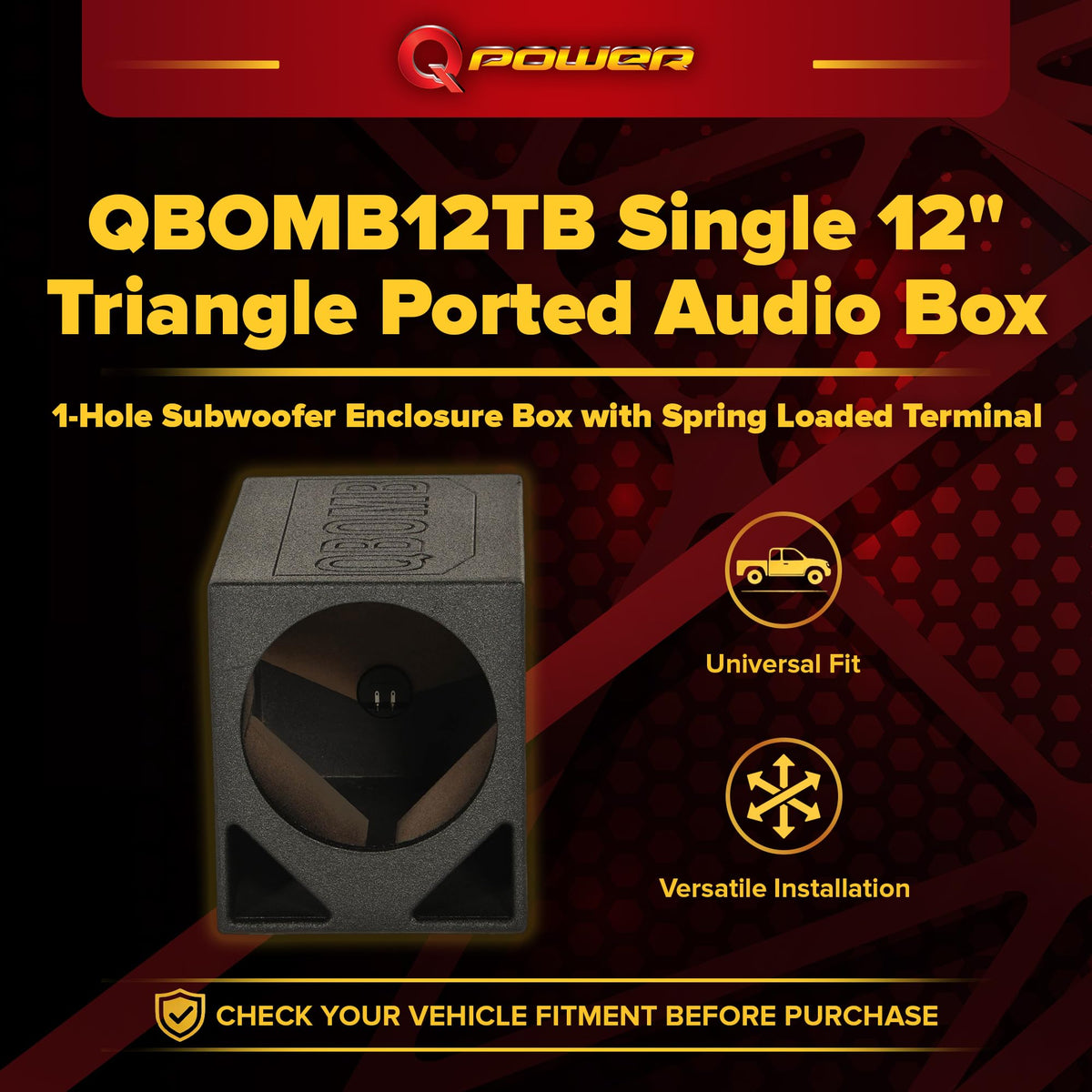 Rockville RQ12TB Single 12" Triangle Ported Subwoofer BedLined Enclosure