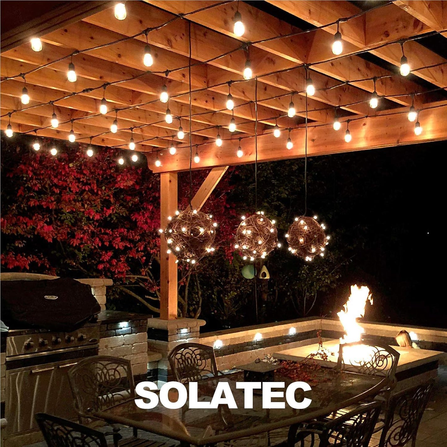 Solatec LED String Lights, Shatterproof 96FT 30 Hanging Sockets Commercial Grade Waterproof 2W Outdoor String Light Decor for Patio, Garden, Balcony