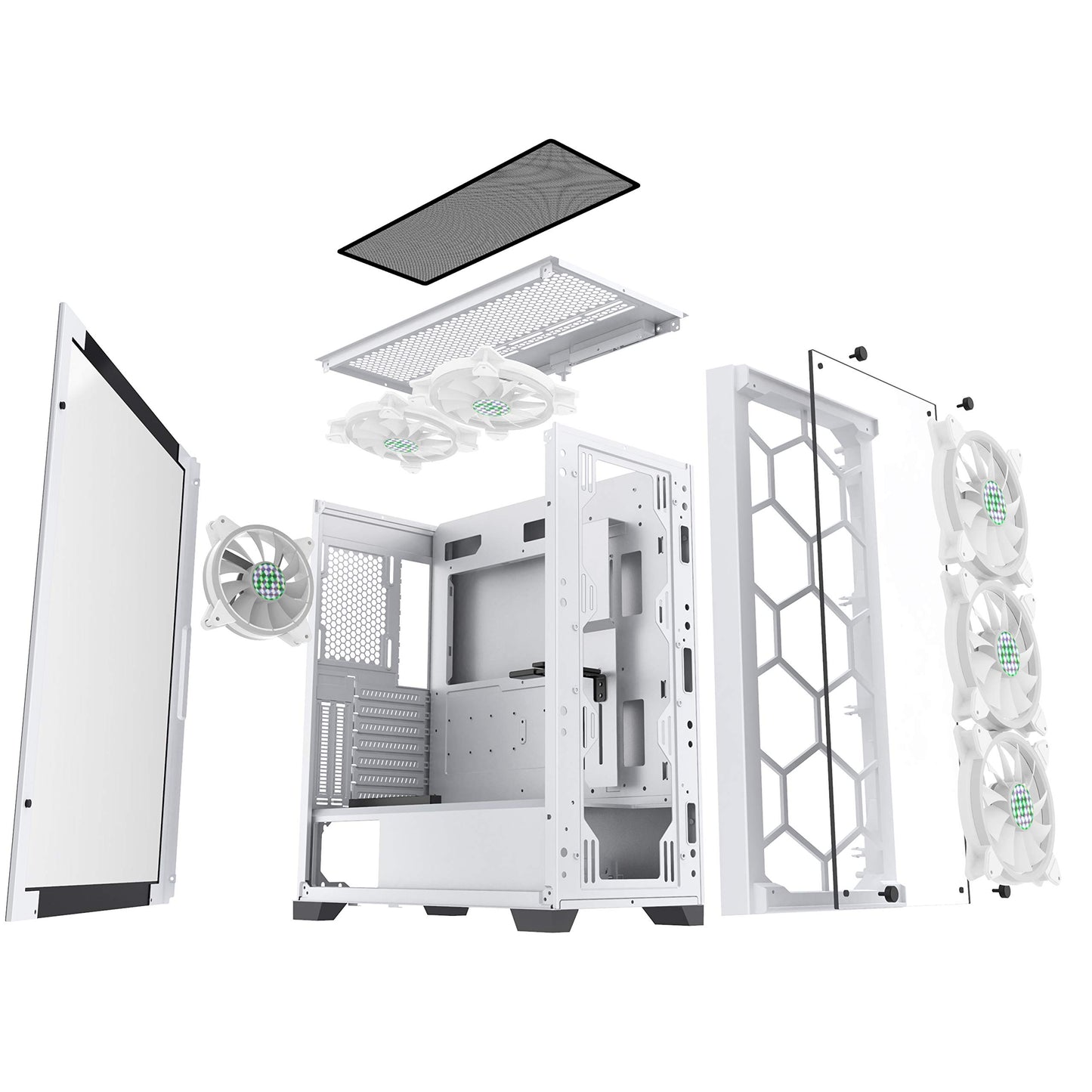 MUSETEX 5×140mm & 1×120mm ARGB Fans Voice Remote Control Mid-Tower Case with 2 PCS x USB 3.0 Ports Tempered Glass Panels PC Gaming Case Computer
