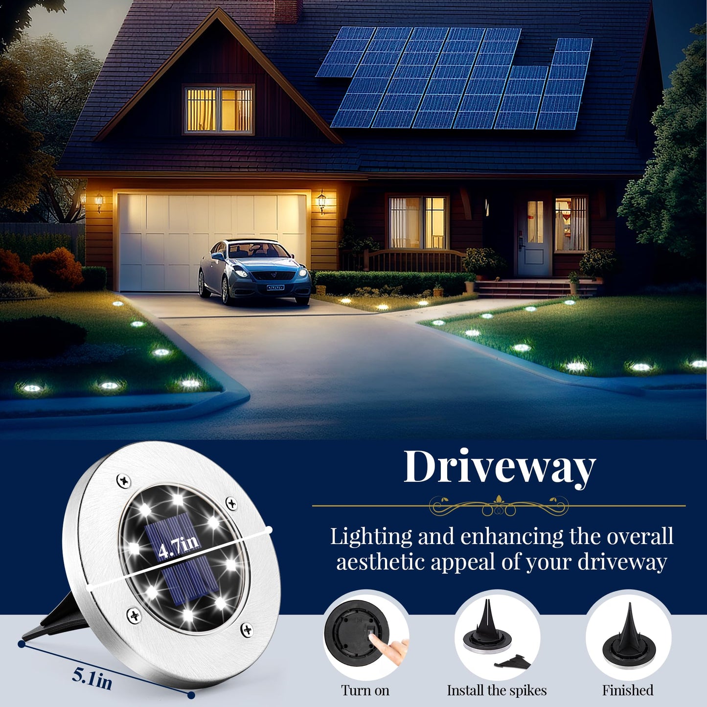 SOLPEX Solar Ground Lights, 12 Pack Solar Lights Outdoor Waterproof, 8 LED Solar Powered Landscape Lighting for Garden Yard Patio Pathway Driveway
