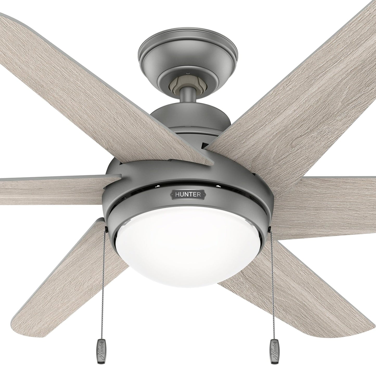 Hunter Fan 48 Inch Matte Silver Indoor Ceiling Fan with Light and Pull Chain for Bedroom, Living Room/Family Room, Office, Basement, Kitchen, Dining