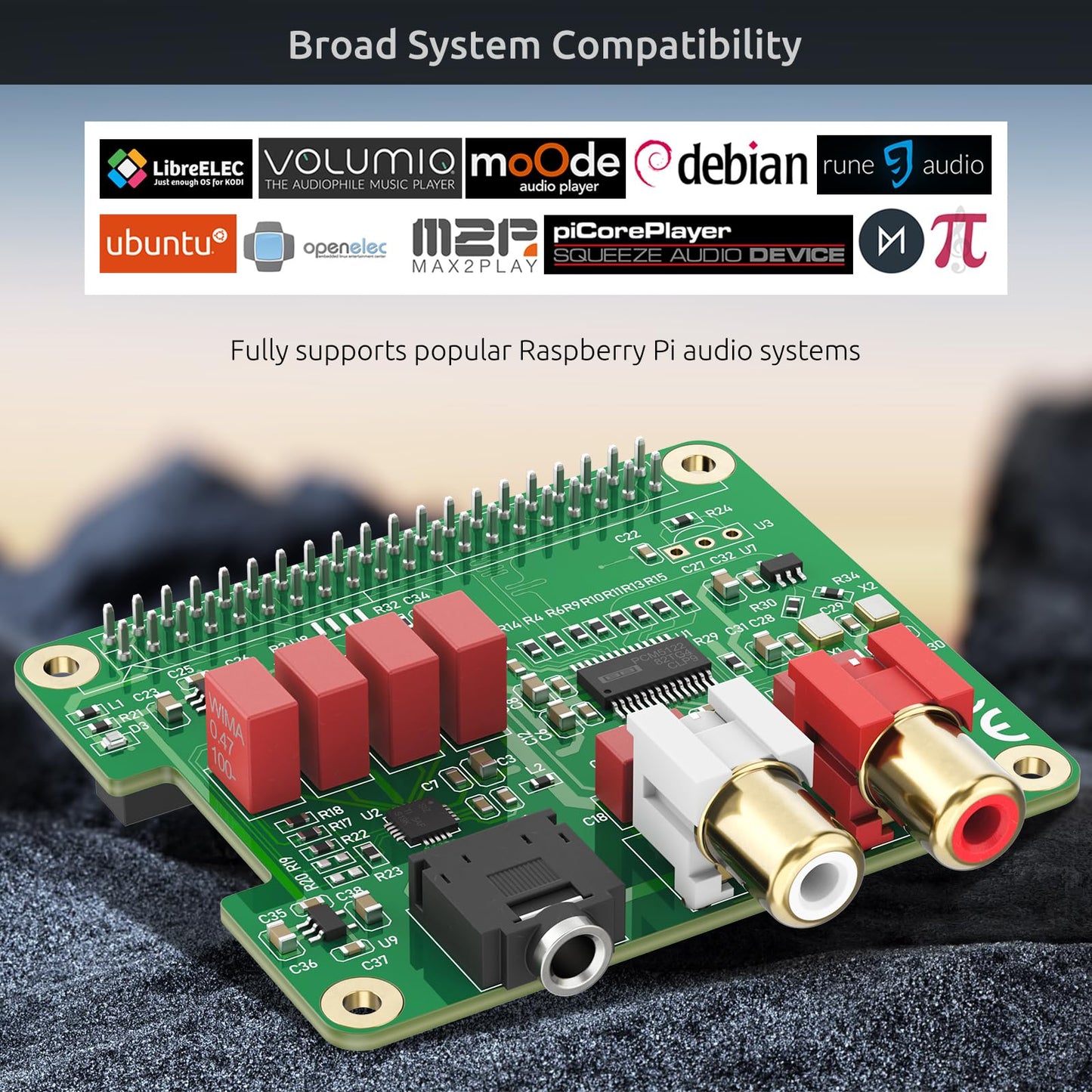 InnoMaker HiFi DAC HAT for Raspberry Pi 5/4/3B+/Zero | PCM5122 384kHz/32bit DAC Audio Card Expansion Board | Dual Oscillators & DOP | RCA/3.5mm