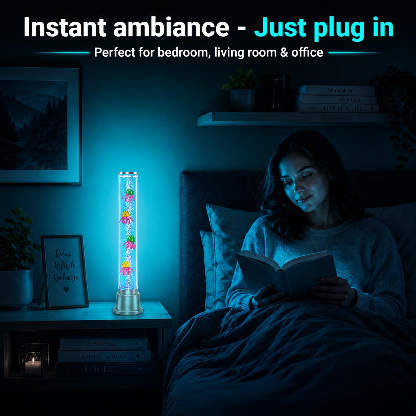 Jellyfish Lamp Bubble Lights with 6 LED Color Automatic Changing Night Light Moving Jelly Fish Aquarium - Tower Table Desk Lava Lamp for Bedroom Home