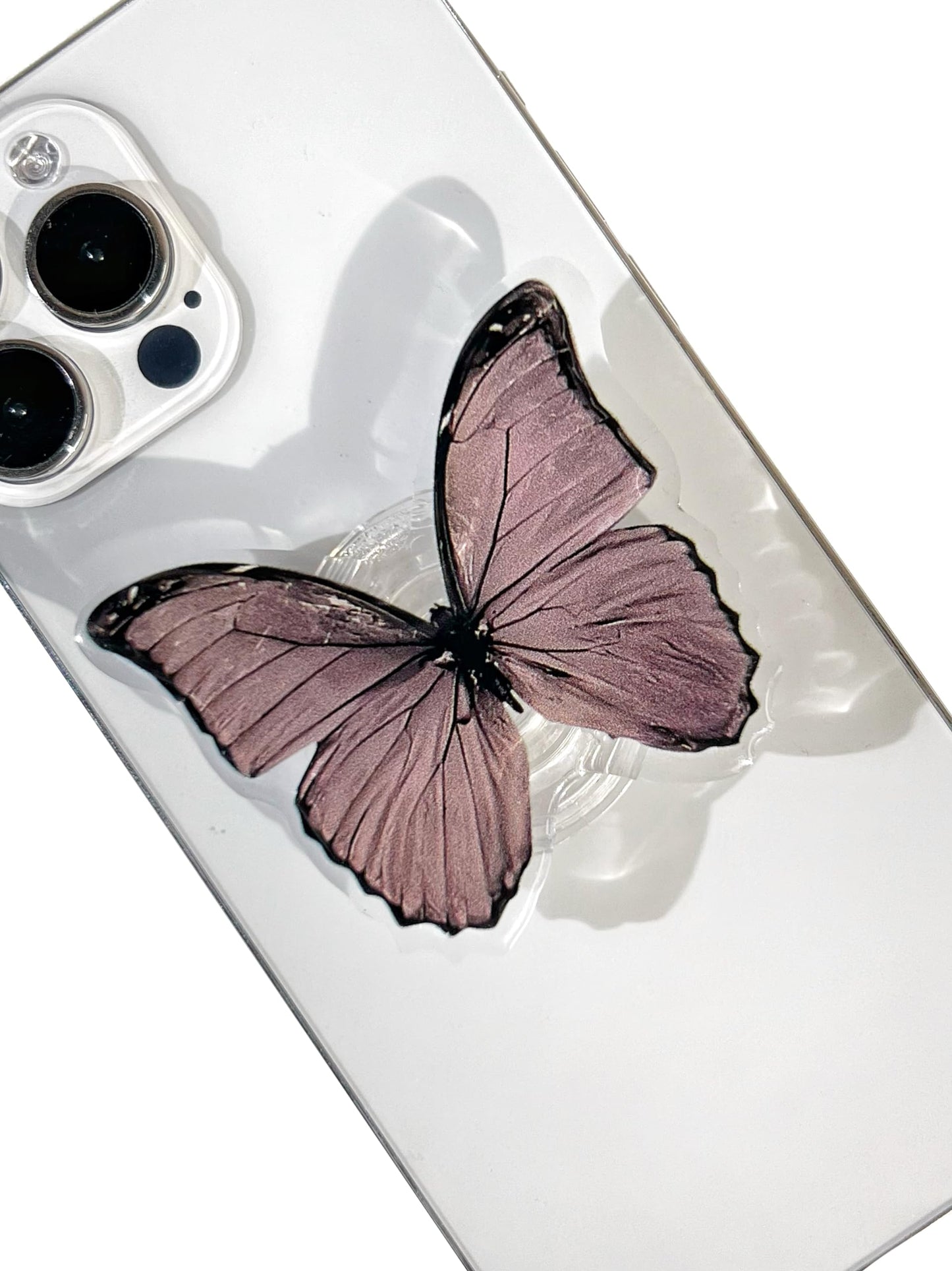 Butterfly Sticky Mobile Phone Grip, Clear Cell Phone Stand, Cell Phone Charms Accessory, Collapsible Handle Grip Holder for Kindle