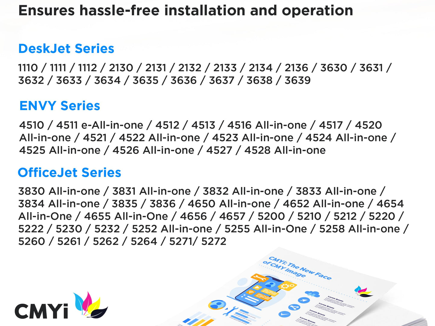 CMYi 63XL Replacement Combo Pack Ink Cartridges for HP OfficeJet 4657, 5200, 5210, 5212, 5220, 5222, 5230, 5232, 5252, 5255, 5258, Envy 4510, 4511