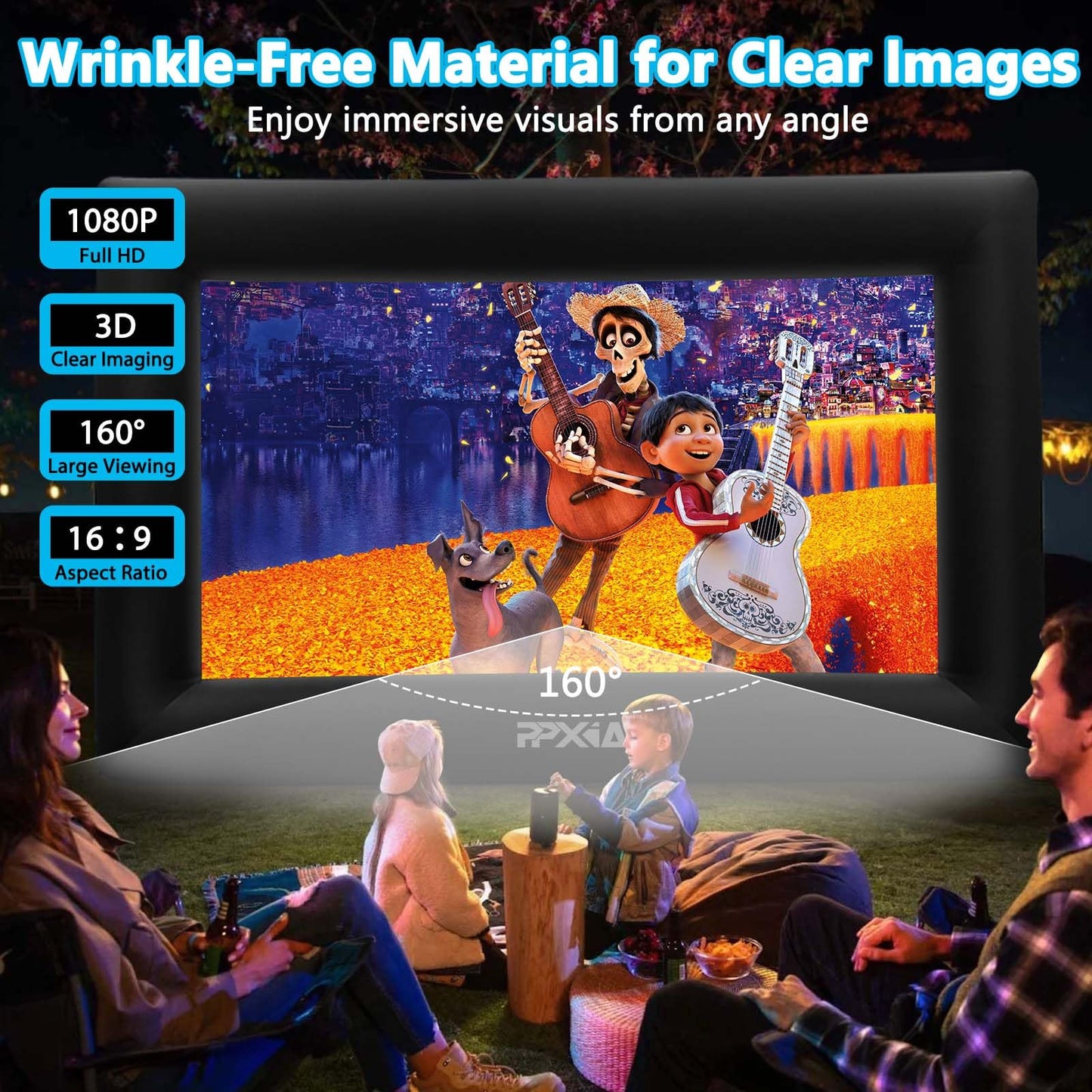 PPXIA Inflatable Movie Screen Outdoor Projector Screen for Outside 20ft, Blow Up Screens Front and Rear Projection with Air Blower, Best for Movie