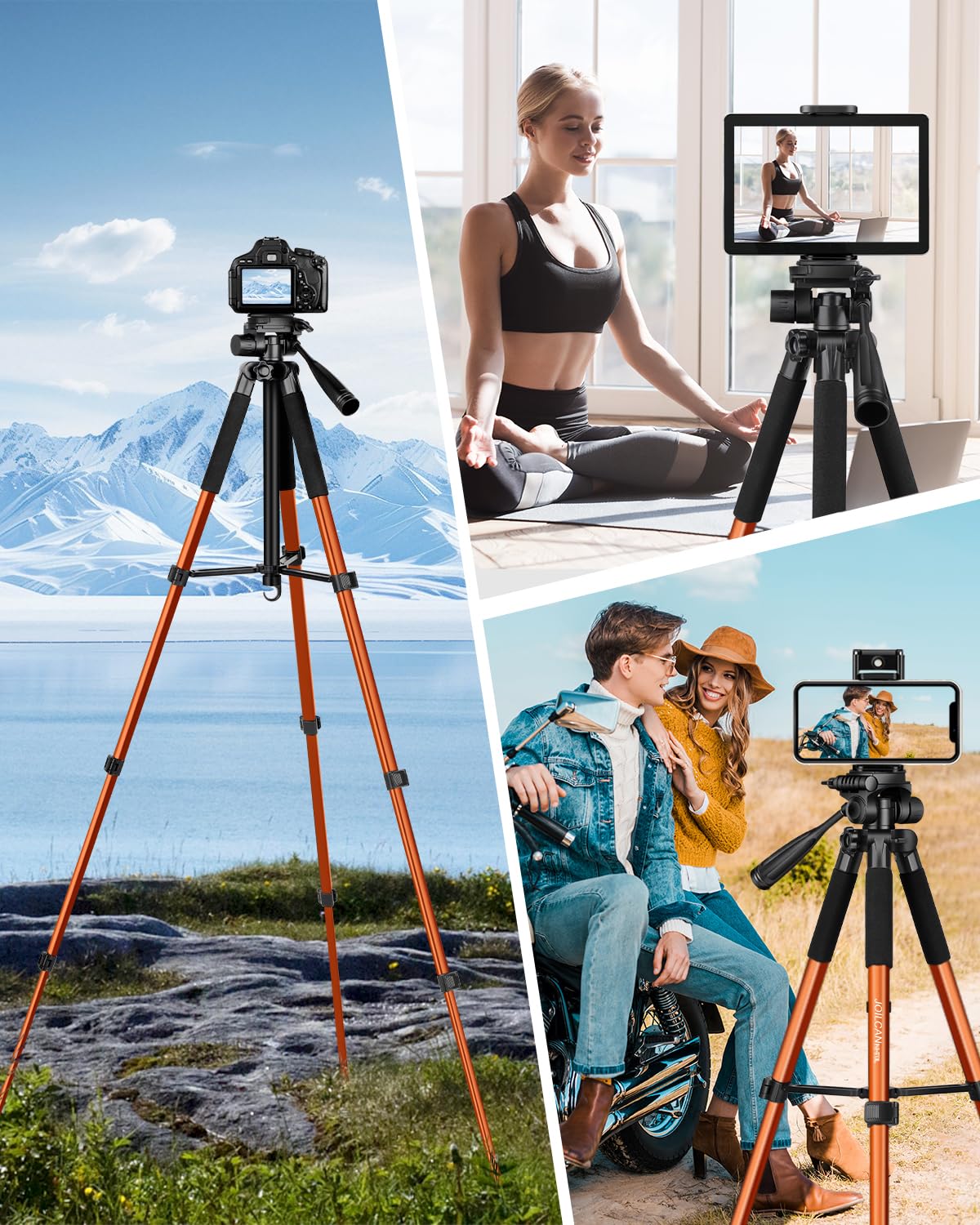 JOILCAN 67" Phone iPad Tripod, Professional Camera Tripod Stand for Tablet iPhone with 2-in-1 Holder & Carry Bag, Extendable Travel Tripod