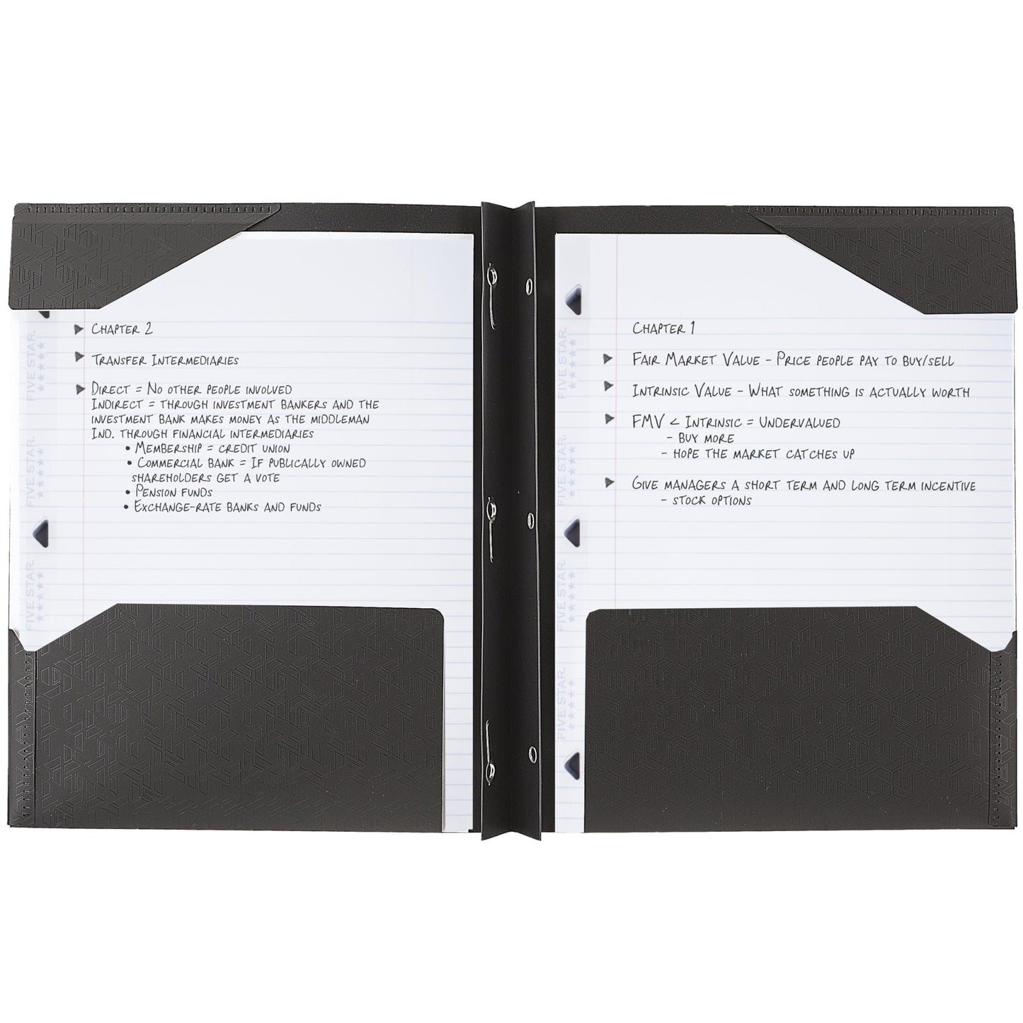 Five Star 2-Pocket Folder, Plastic Folder with Stay-Put Tabs and Prong Fasteners, Holds 8-1/2" x 11" Paper, Black (72113)
