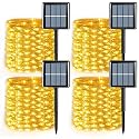 YEGUO 4 Pack Warm White Solar Fairy Lights, Each 33ft 100 LED Christmas Lights Outdoor Waterproof, 8 Modes Sliver Wire Solar String Lights