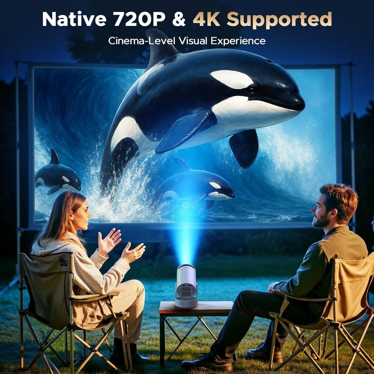 Mini Projector, Projector with Wifi and Bluetooth Built-in Battery 4K Portable Projector for Outdoor Bedroom, Smart Projectors 1080P Compatible