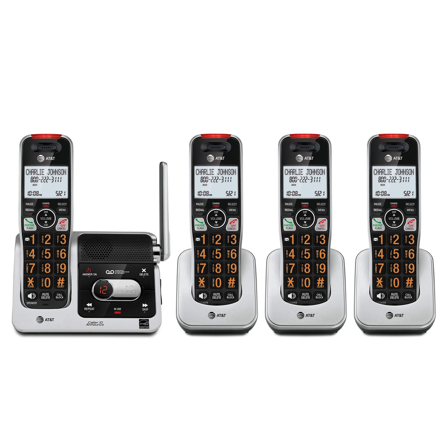 AT&T BL102-4 DECT 6.0 4-Handset Cordless Phone for Home with Answering Machine, Call Blocking, Caller ID Announcer, Audio Assist, Intercom,