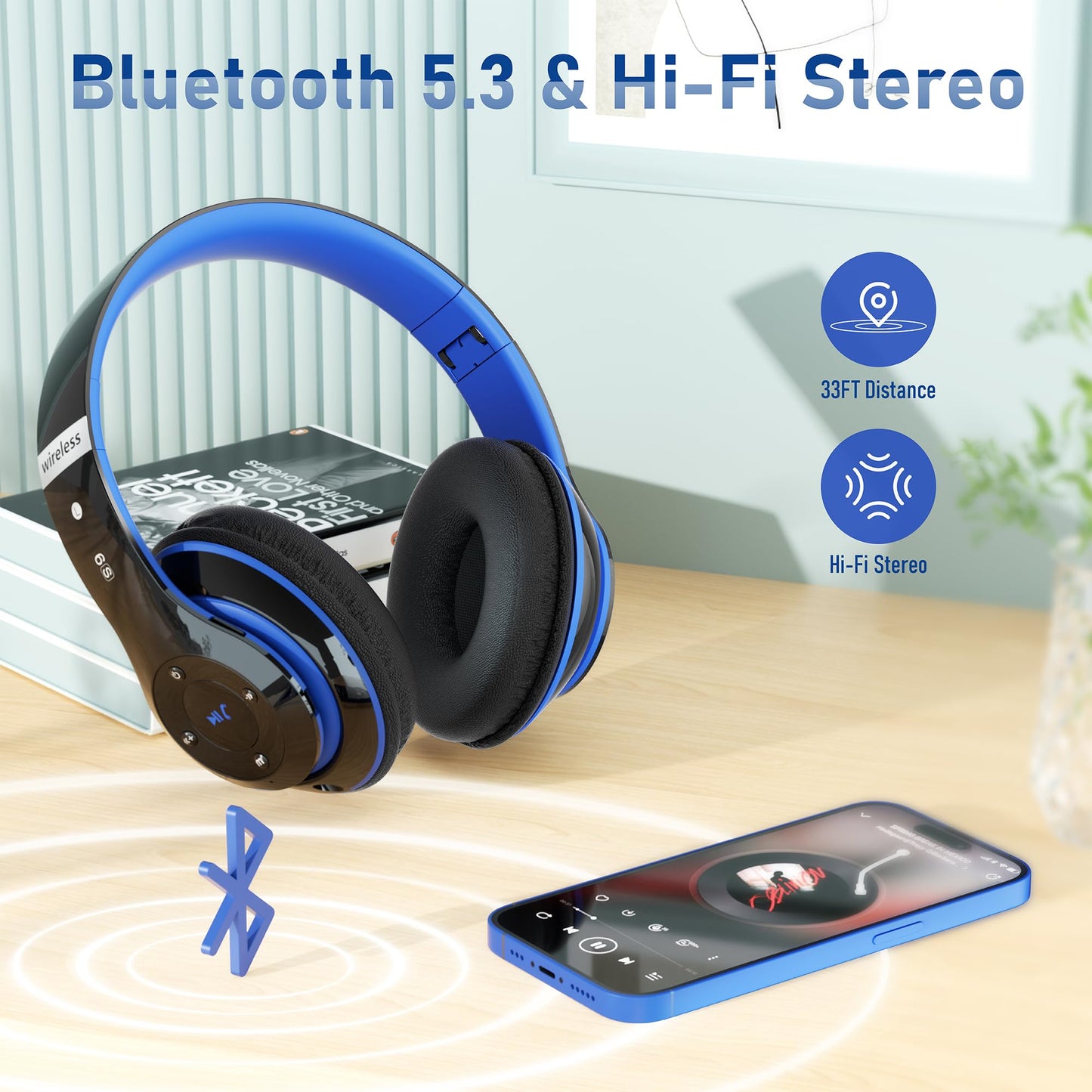 Falebare Bluetooth Headphones Over Ear, 6S Foldable Wireless Headphones with 6 EQ Modes, 40 Hours Playtime HiFi Stereo Headset with Mic, Soft Ear…